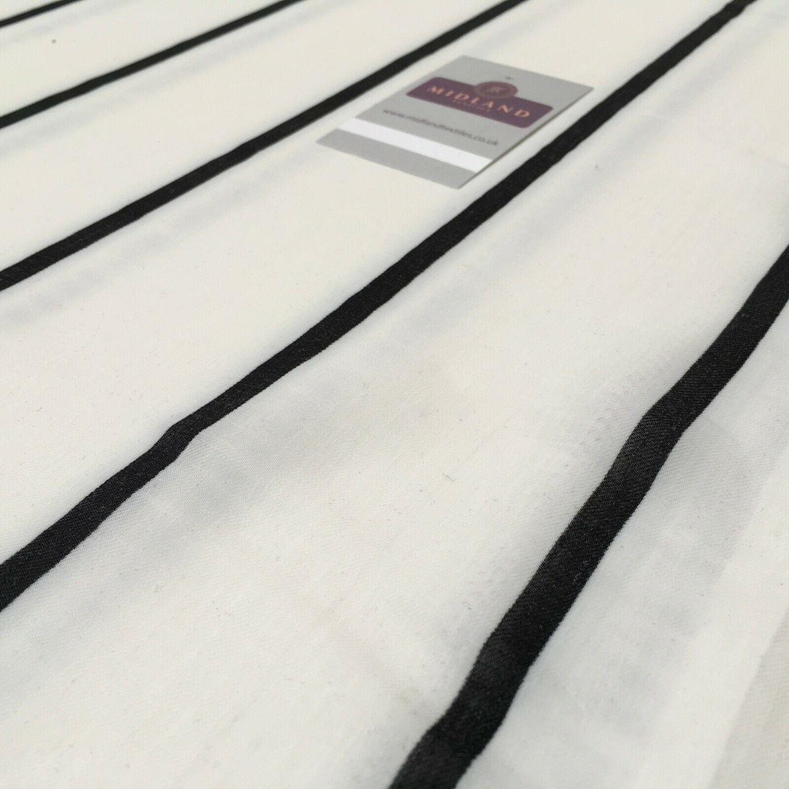 Ivory and Black Striped Georgette crepe Linen effect dress Fabric 150cm MK1095-3