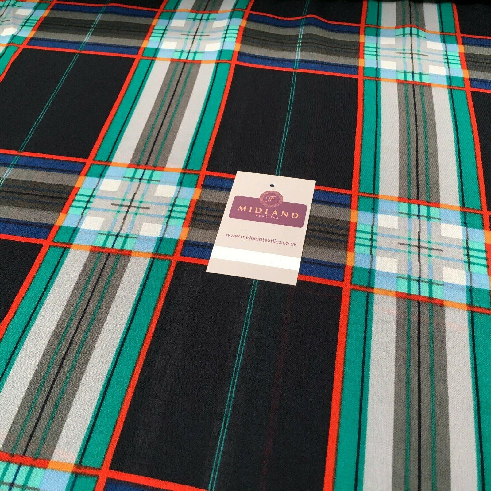 Navy & Jade tartan Georgette crepe Linen effect Fabric 150cm wide MK1095-22