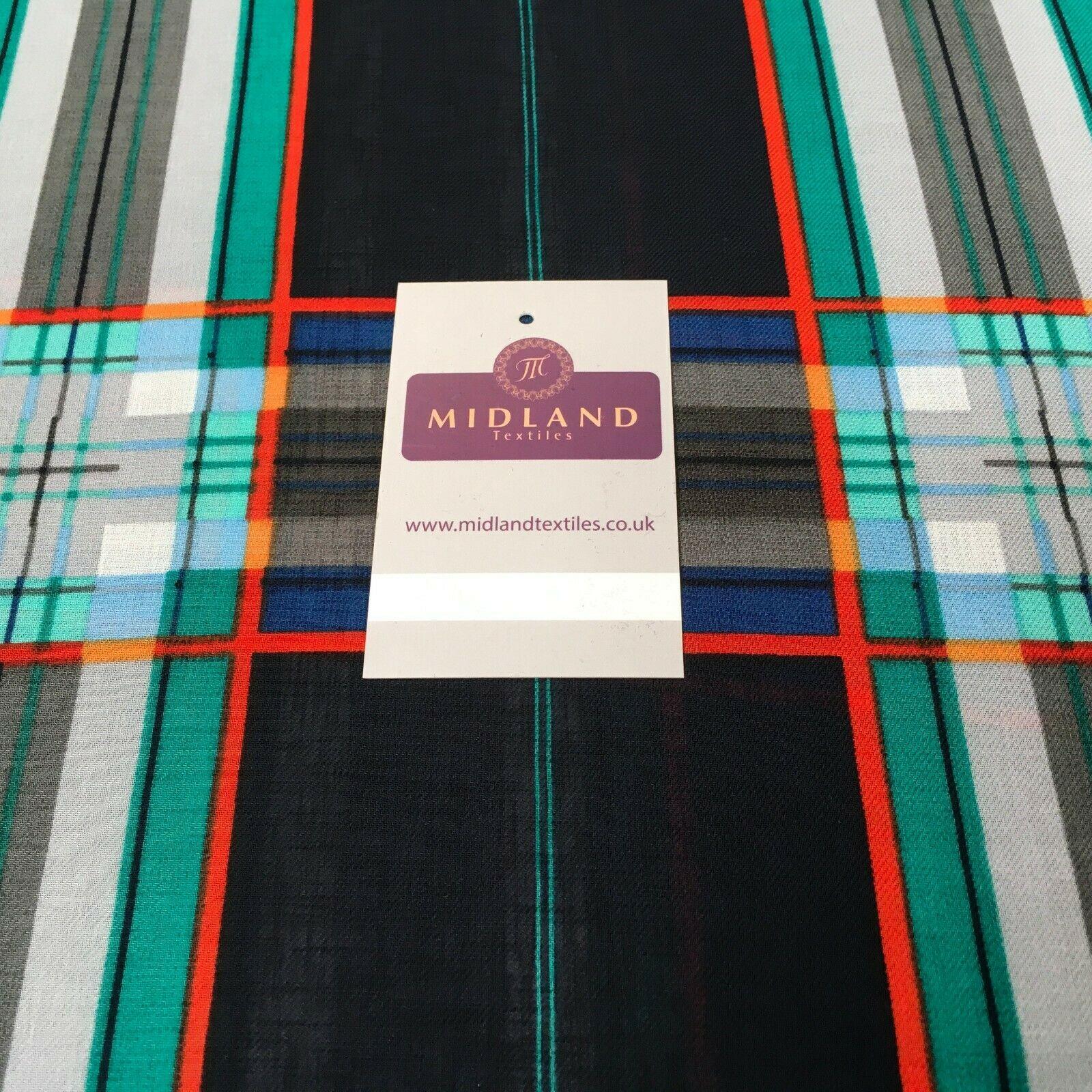 Navy & Jade tartan Georgette crepe Linen effect Fabric 150cm wide MK1095-22