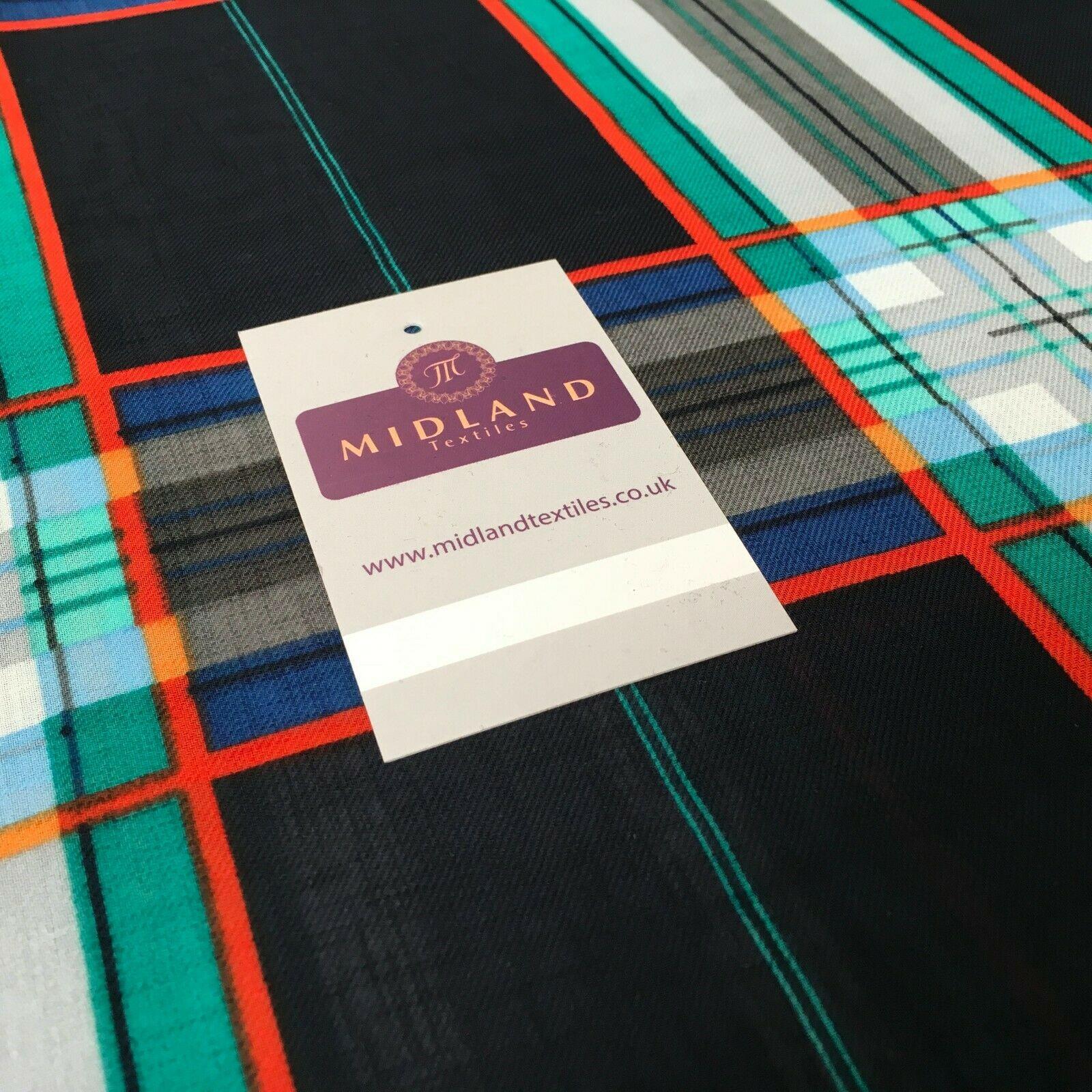 Navy & Jade tartan Georgette crepe Linen effect Fabric 150cm wide MK1095-22