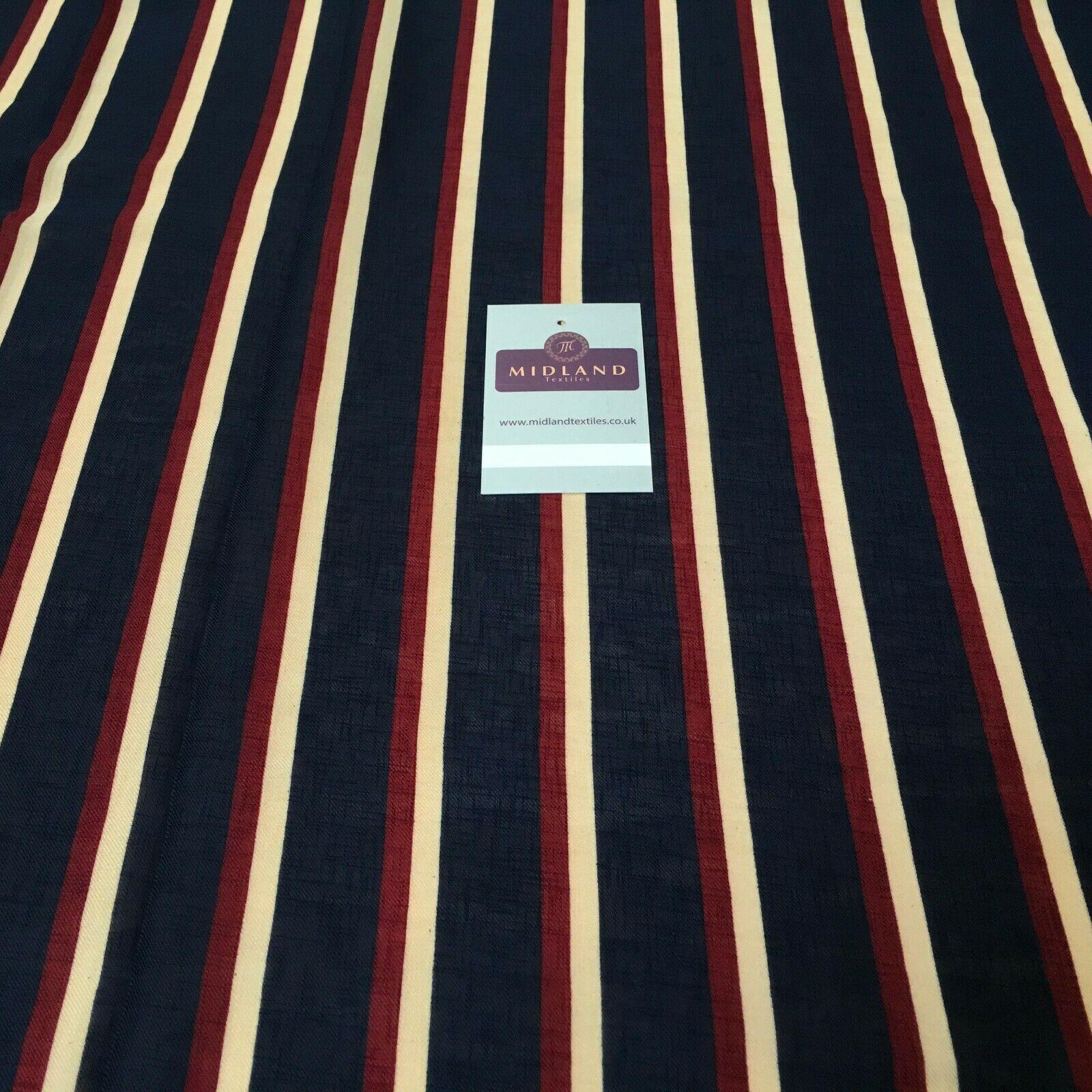 Navy Striped Georgette crepe Linen effect dress Fabric 150cm wide MK1095-12