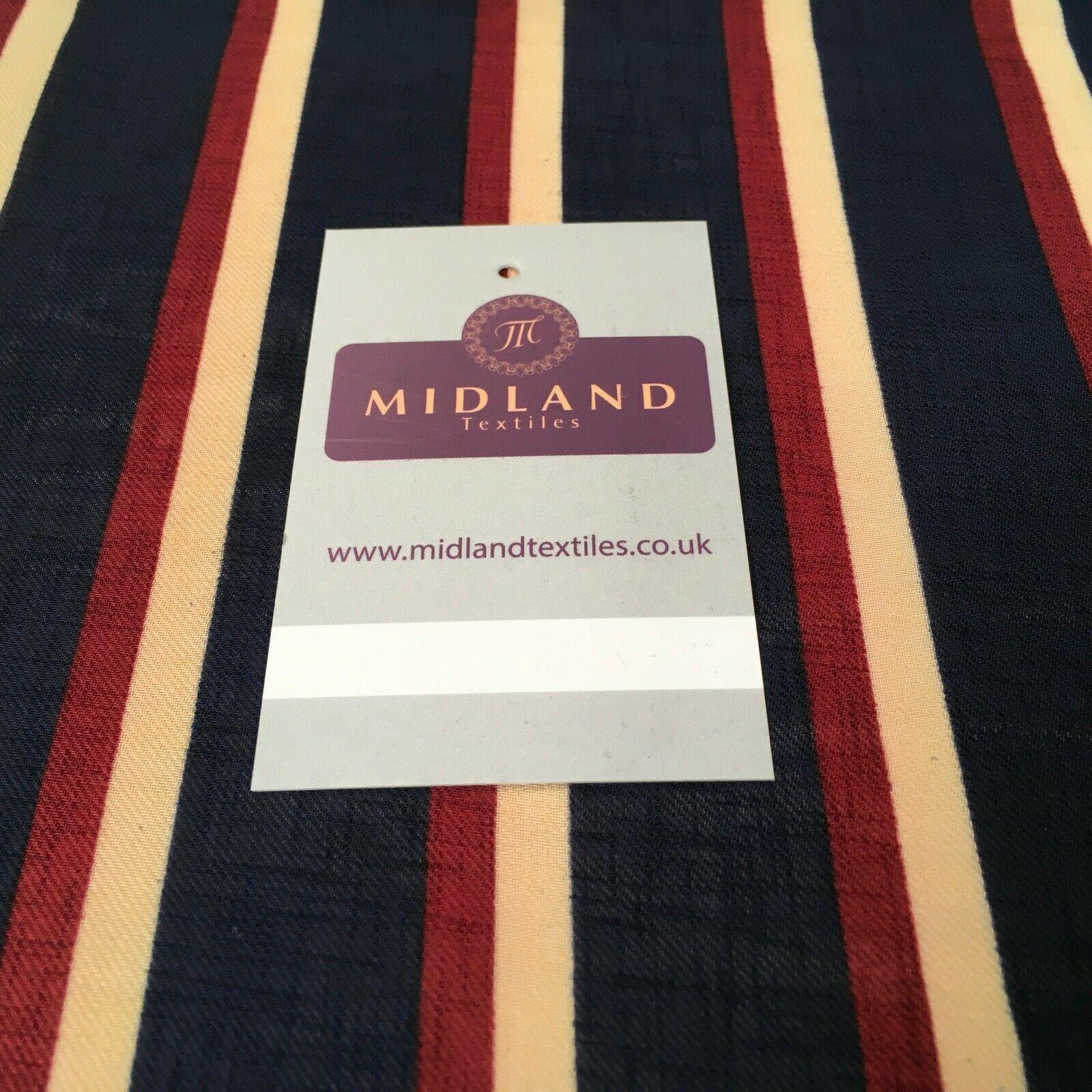 Navy Striped Georgette crepe Linen effect dress Fabric 150cm wide MK1095-12