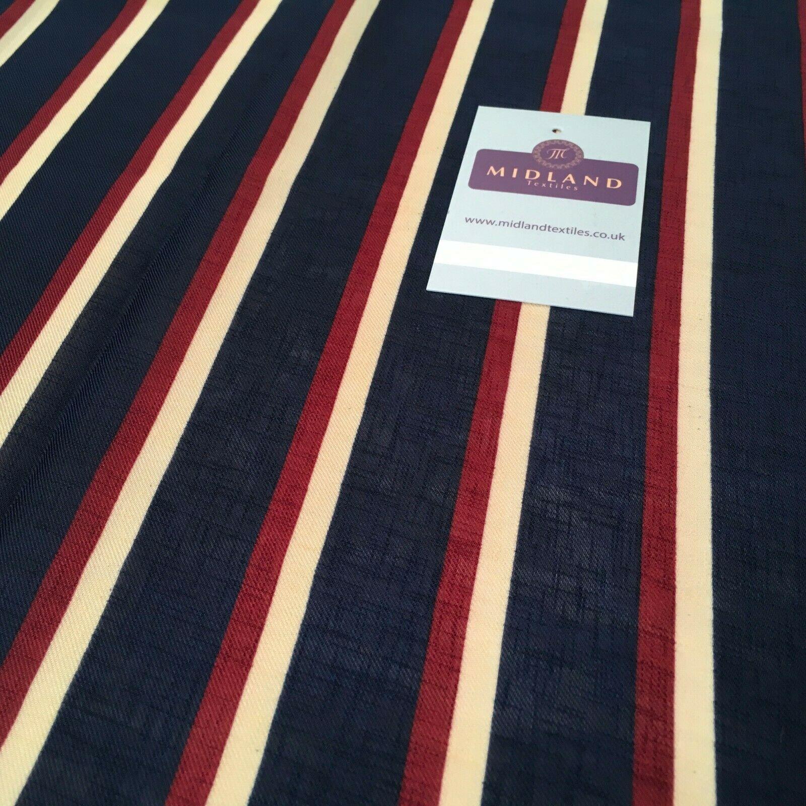 Navy Striped Georgette crepe Linen effect dress Fabric 150cm wide MK1095-12