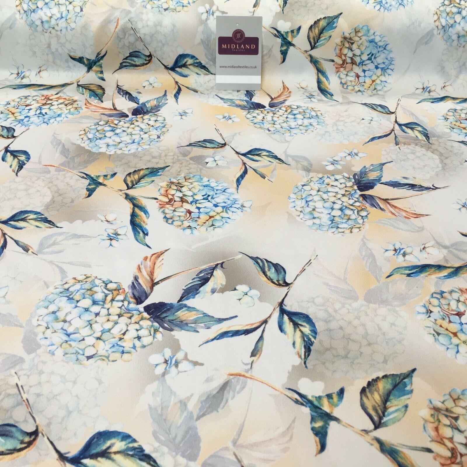 Peach Blue Matt Floral peach skin Silky Satin Dress Fabric 58' MA1081-1 Mtex