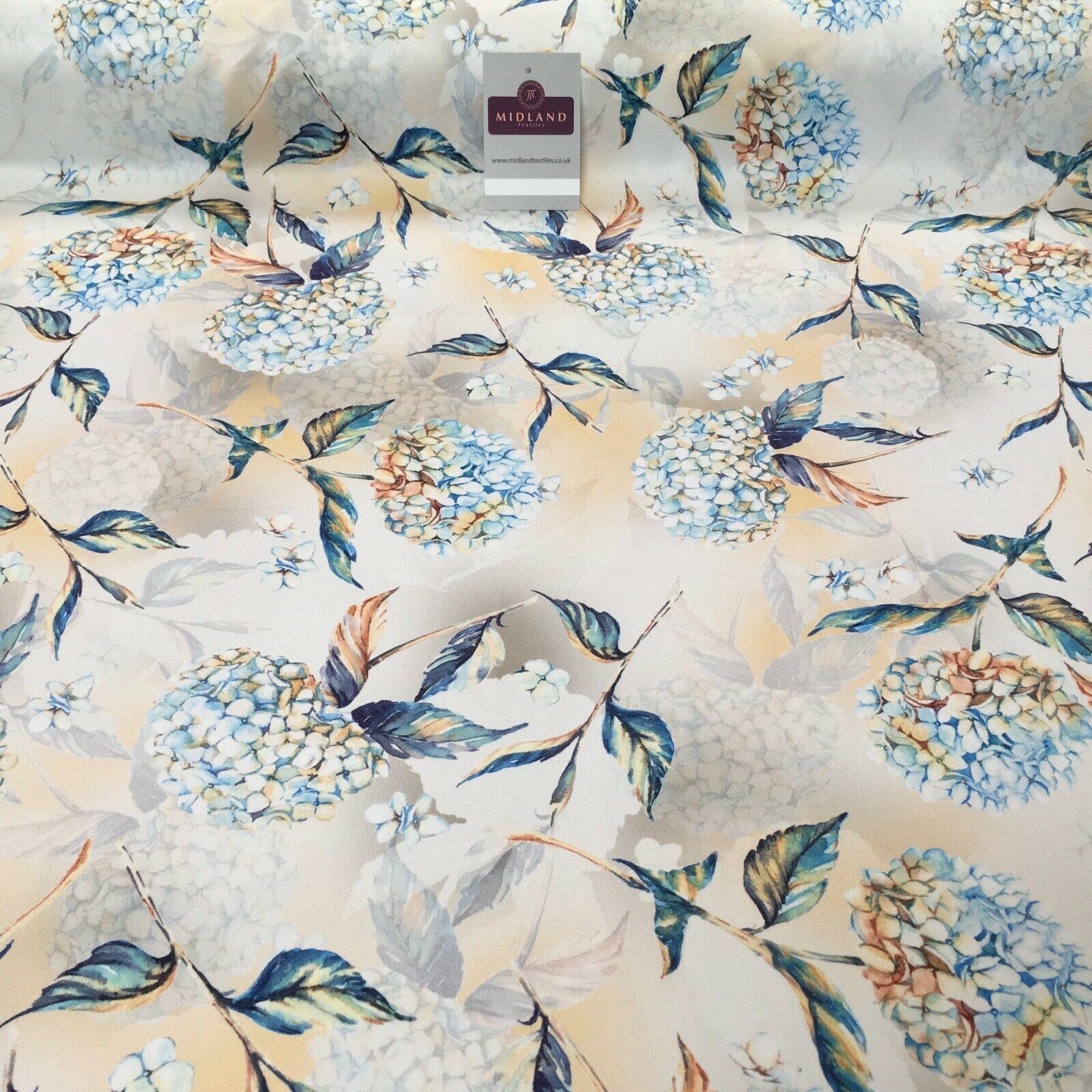 Peach Blue Matt Floral peach skin Silky Satin Dress Fabric 58' MA1081-1 Mtex