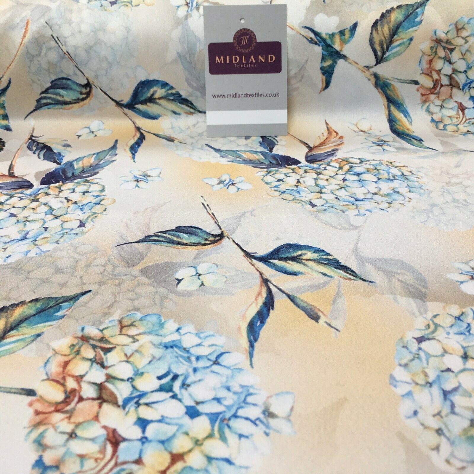 Peach Blue Matt Floral peach skin Silky Satin Dress Fabric 58' MA1081-1 Mtex