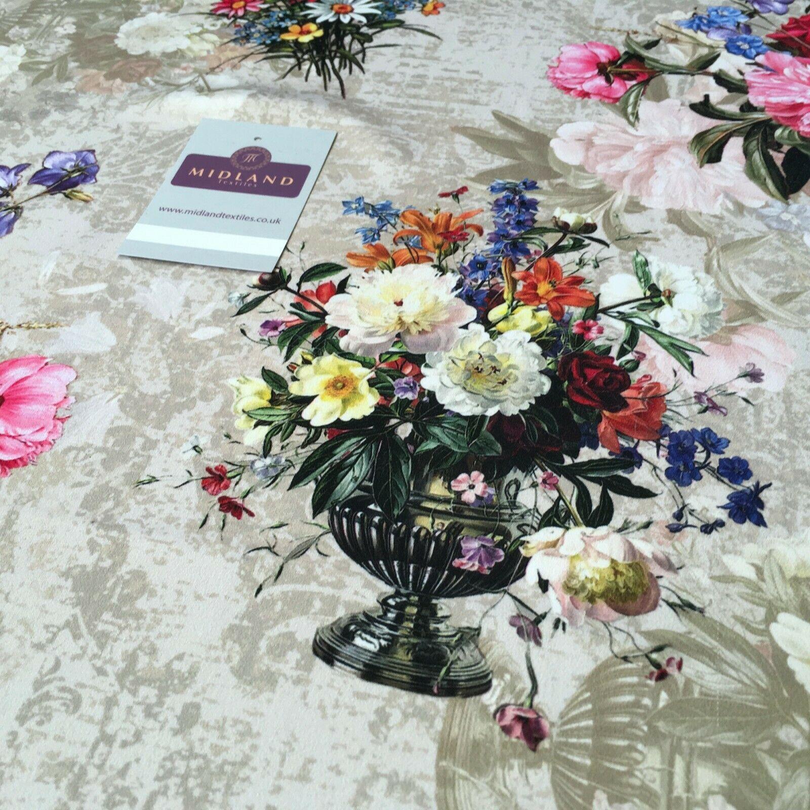 Pink Beige Matt Floral peach skin Silky Satin Printed Fabric 150 cm MQ1081-3