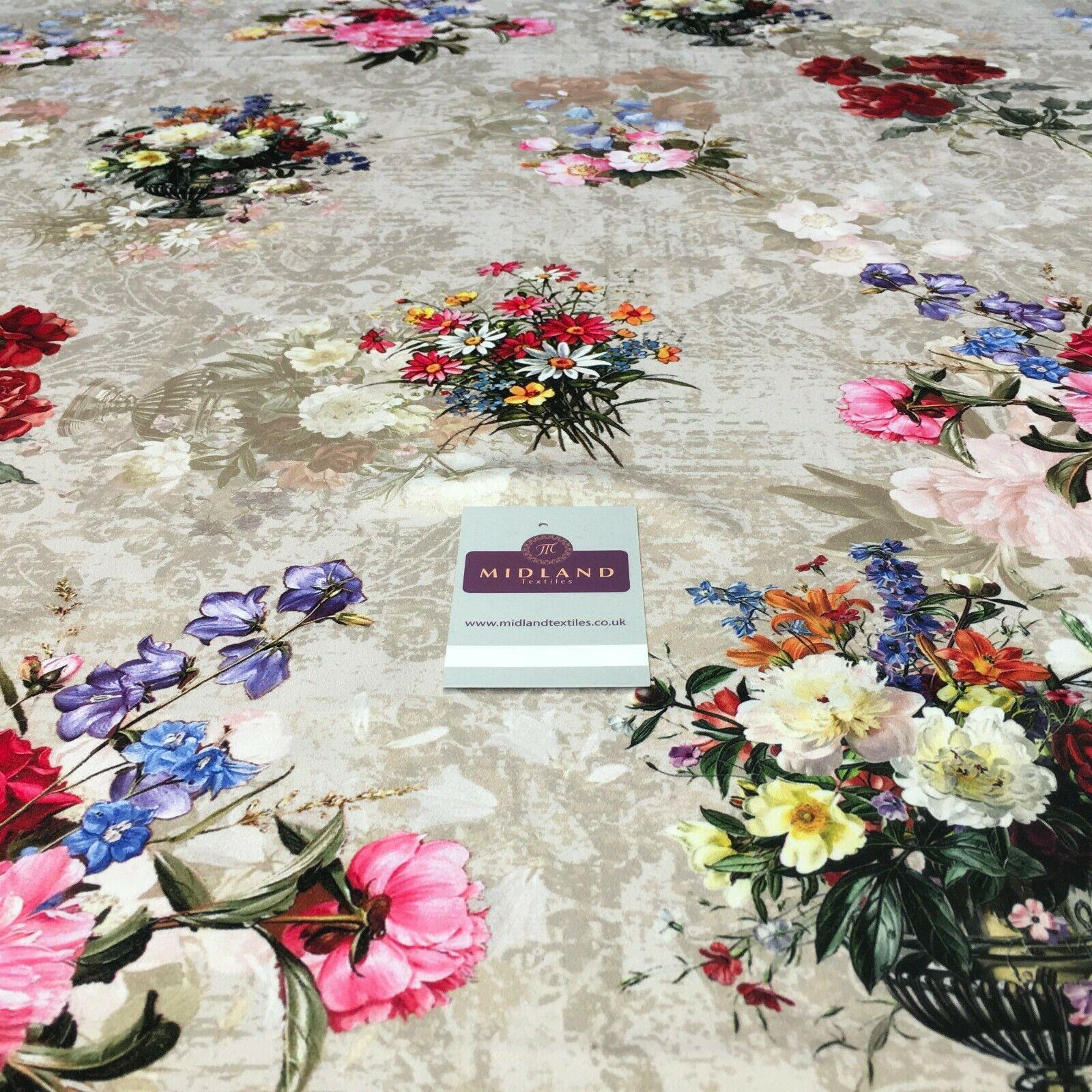 Pink Beige Matt Floral peach skin Silky Satin Printed Fabric 150 cm MQ1081-3