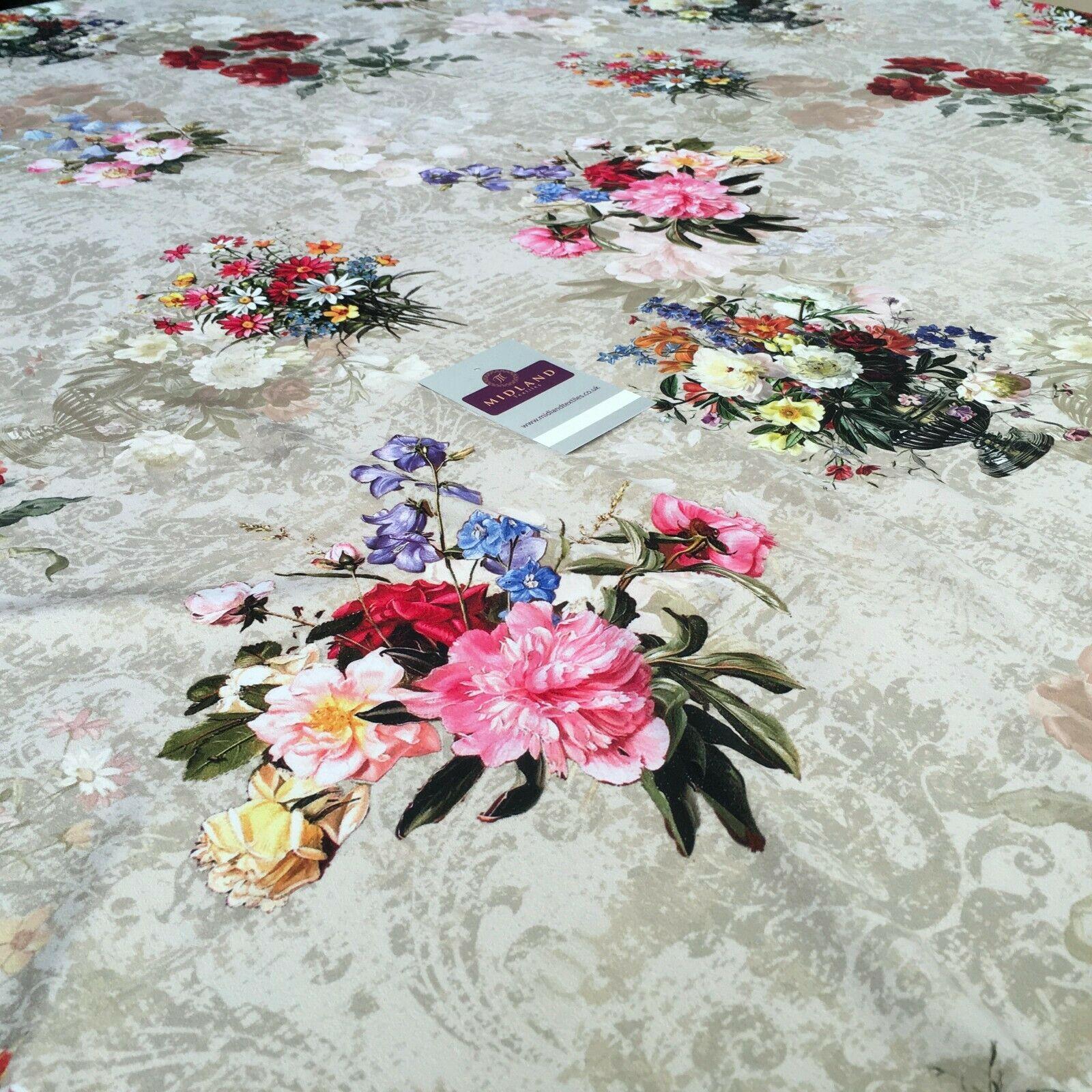 Pink Beige Matt Floral peach skin Silky Satin Printed Fabric 150 cm MQ1081-3