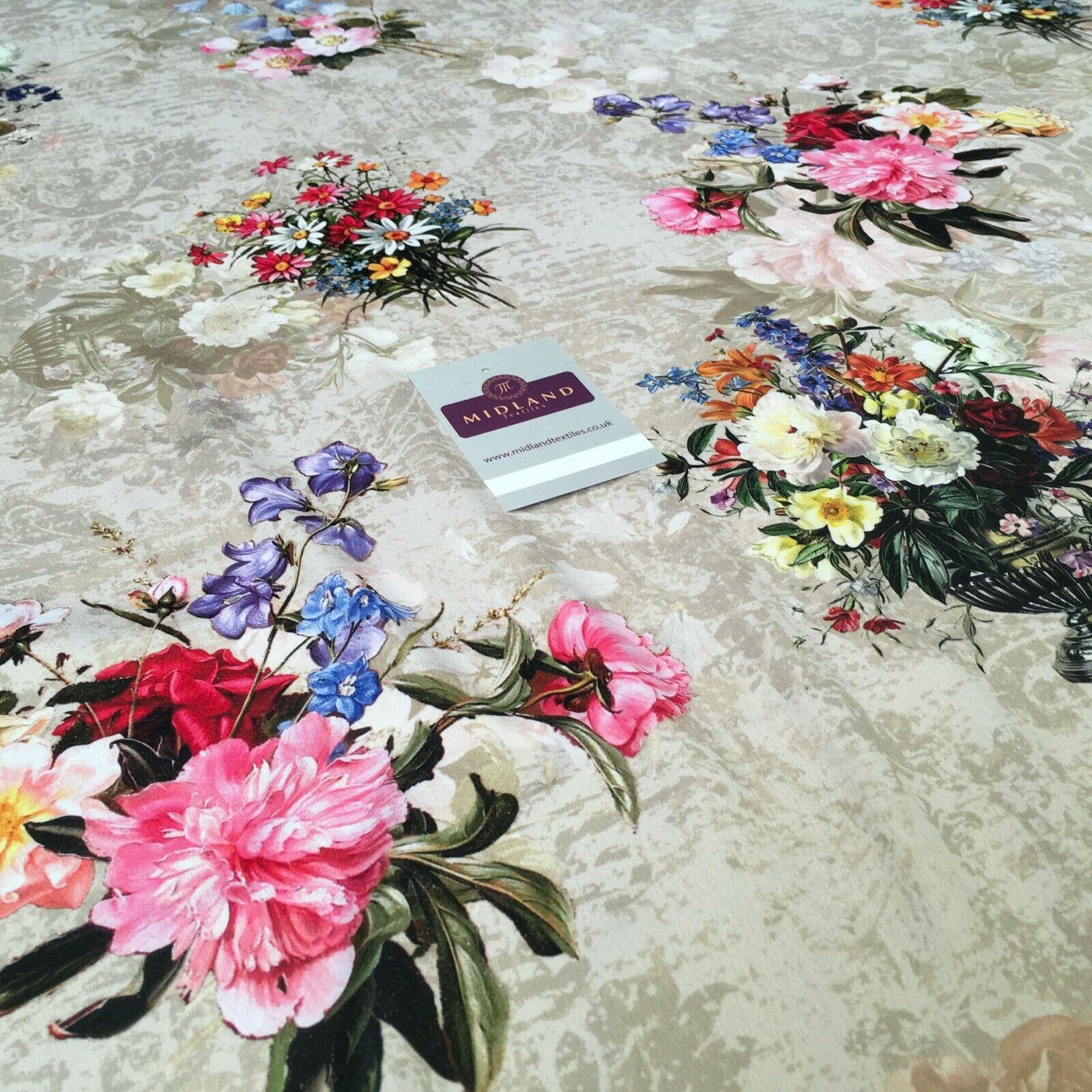 Pink Beige Matt Floral peach skin Silky Satin Printed Fabric 150 cm MQ1081-3