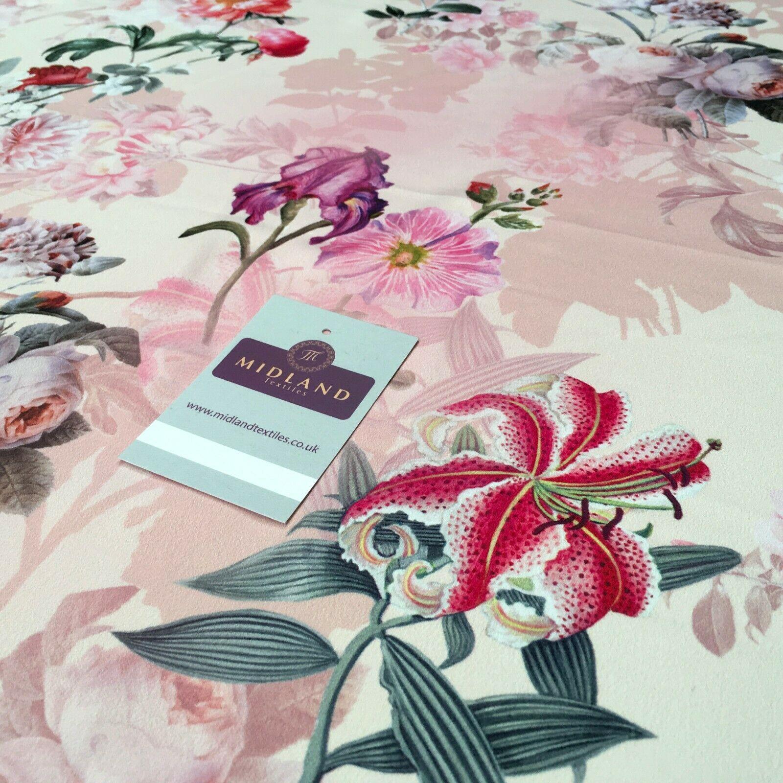 Pink Peach Matt Floral peach skin Silky Satin Printed Fabric 150 Cm MQ1081-4