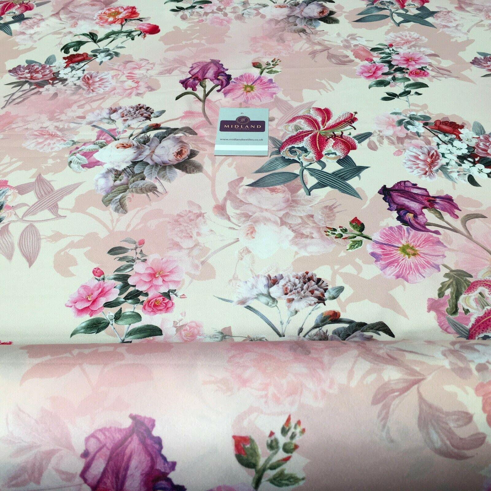 Pink Peach Matt Floral peach skin Silky Satin Printed Fabric 150 Cm MQ1081-4