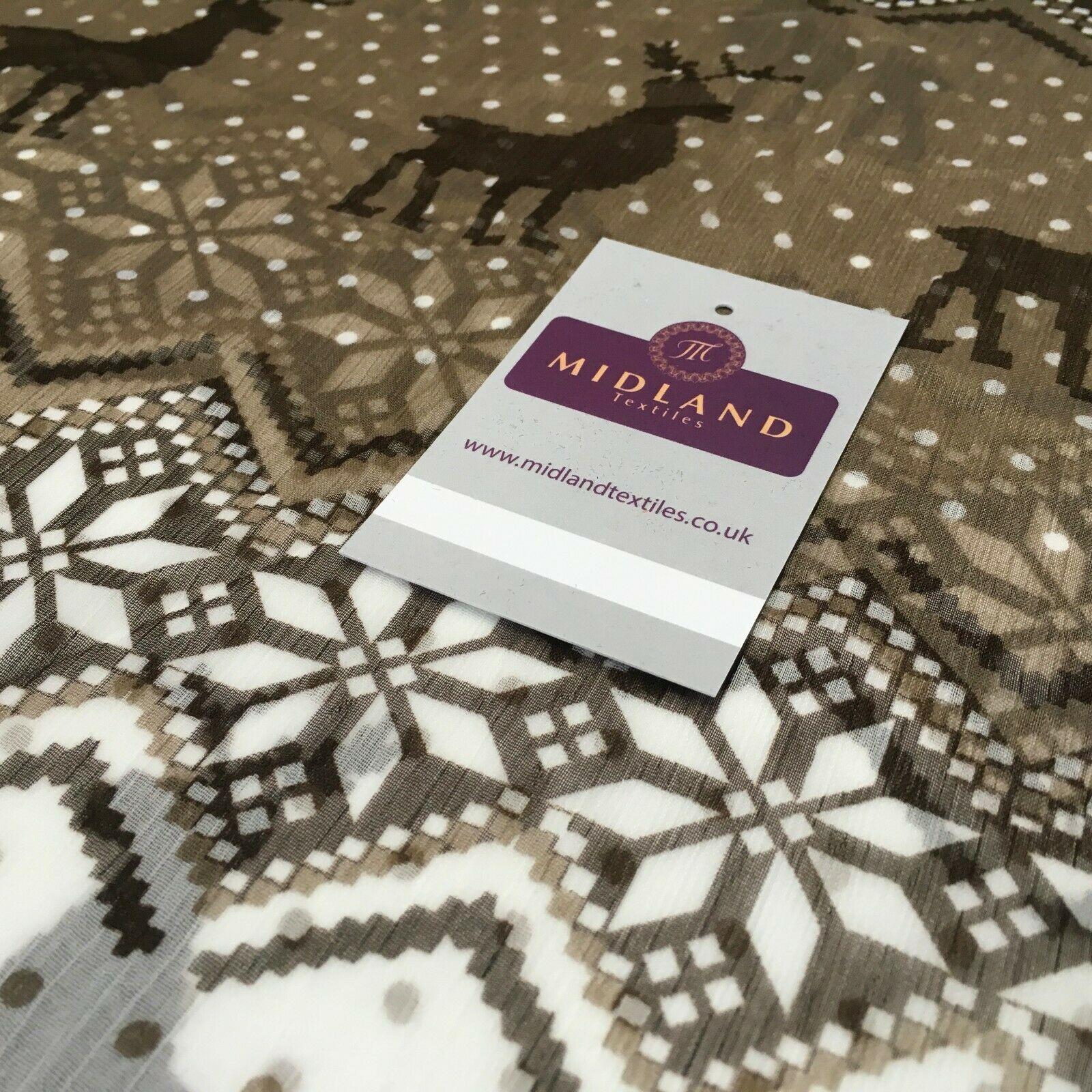 Cream Brown Reindeer Crinkle Georgette Chiffon Fabric 150cm wide MK1090-7