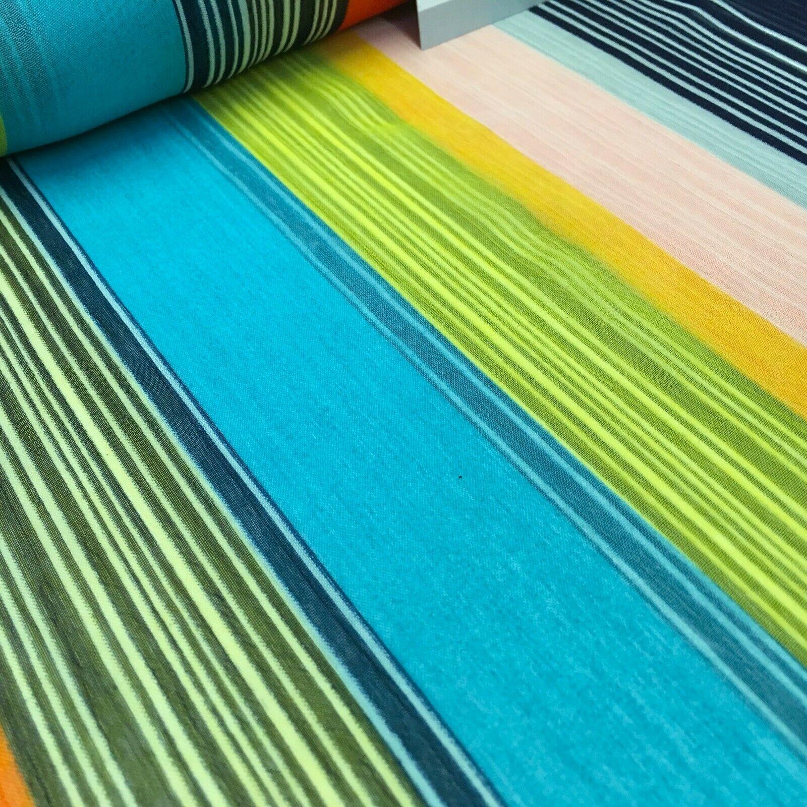 Navy Yellow striped printed Crinkle Georgette Chiffon fabric 150cm MK1090-16