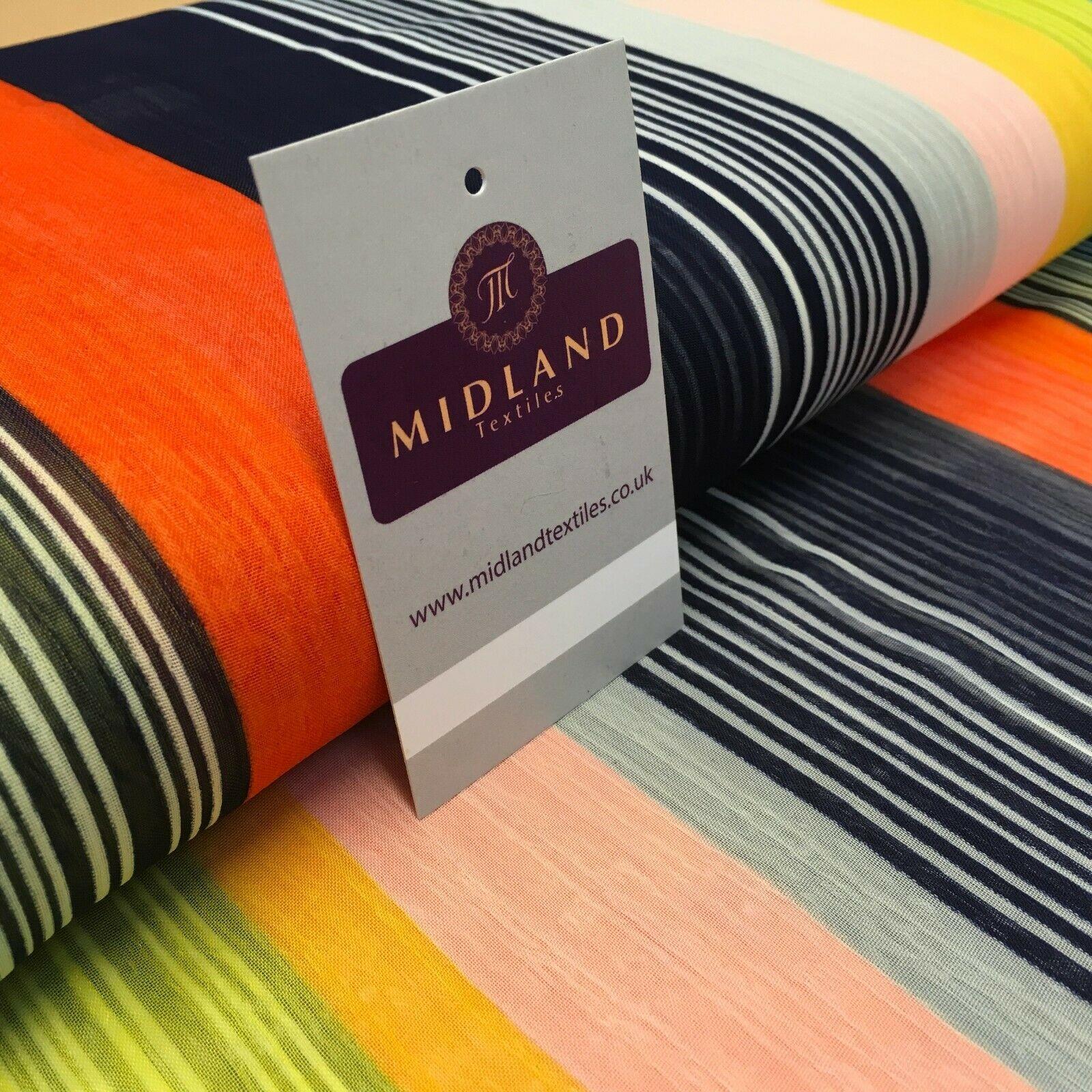 Navy Yellow striped printed Crinkle Georgette Chiffon fabric 150cm MK1090-16