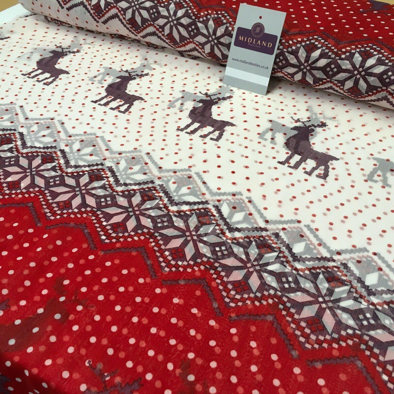 Red Reindeer printed Crinkle Georgette Chiffon fabric 150cm wide MK1090-21