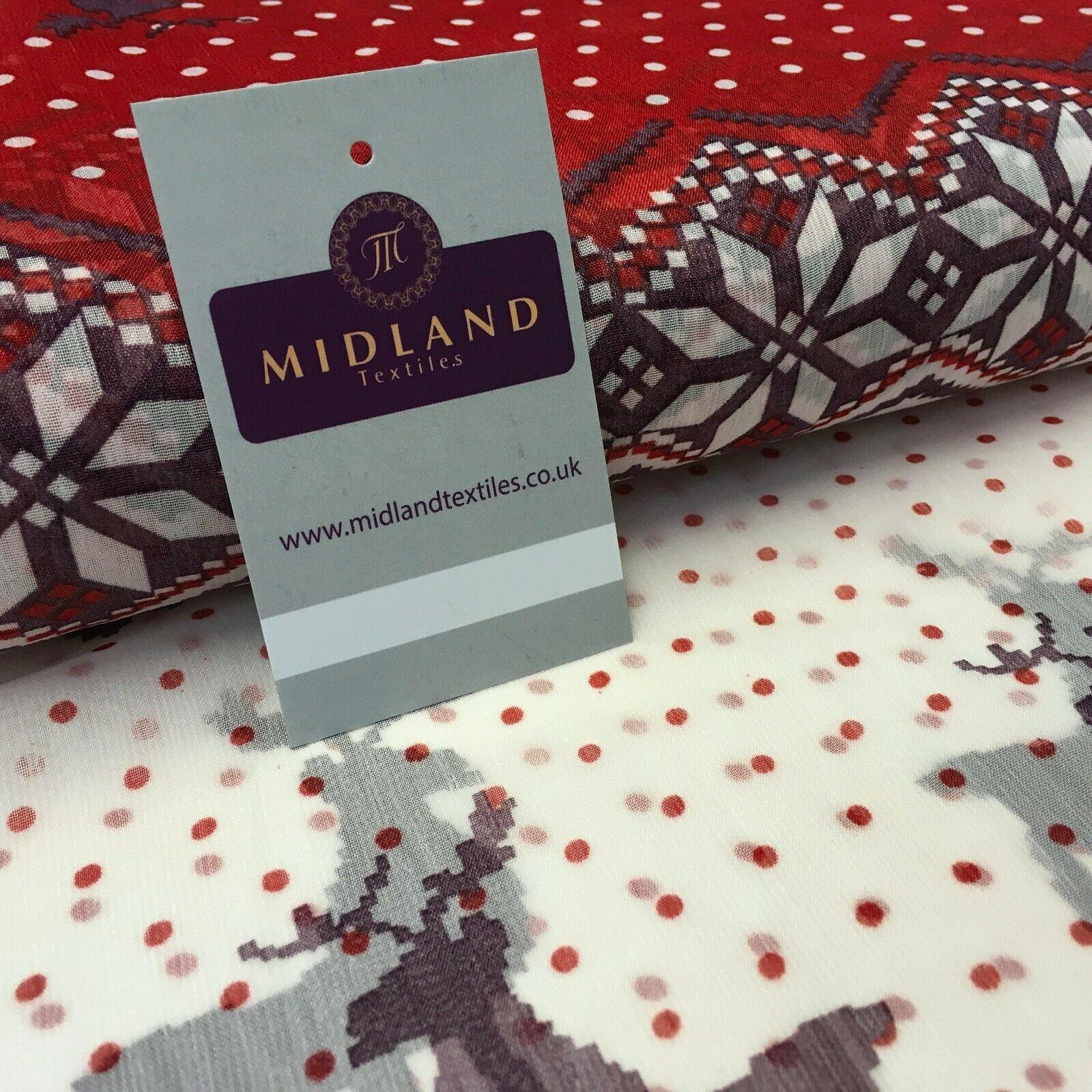 Red Reindeer printed Crinkle Georgette Chiffon fabric 150cm wide MK1090-21