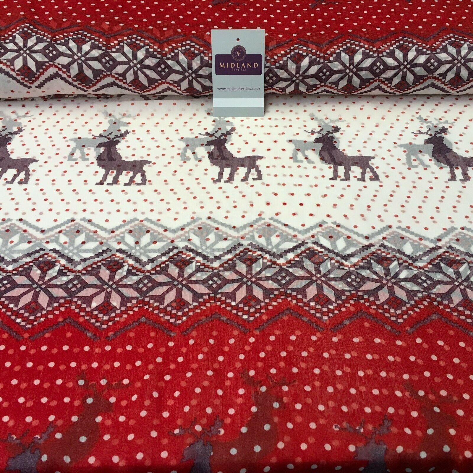 Red Reindeer printed Crinkle Georgette Chiffon fabric 150cm wide MK1090-21