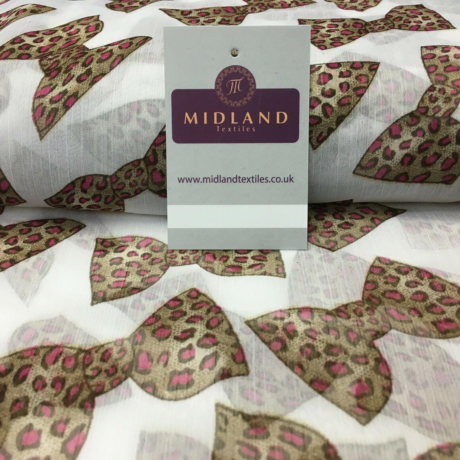 White Animal Bows Printed Crinkle Georgette Chiffon Fabric 150cm wide MK1090-4