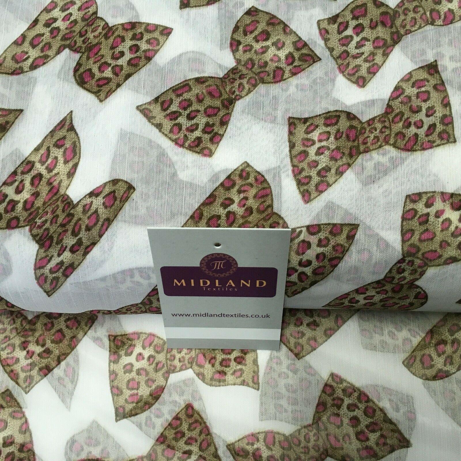 White Animal Bows Printed Crinkle Georgette Chiffon Fabric 150cm wide MK1090-4