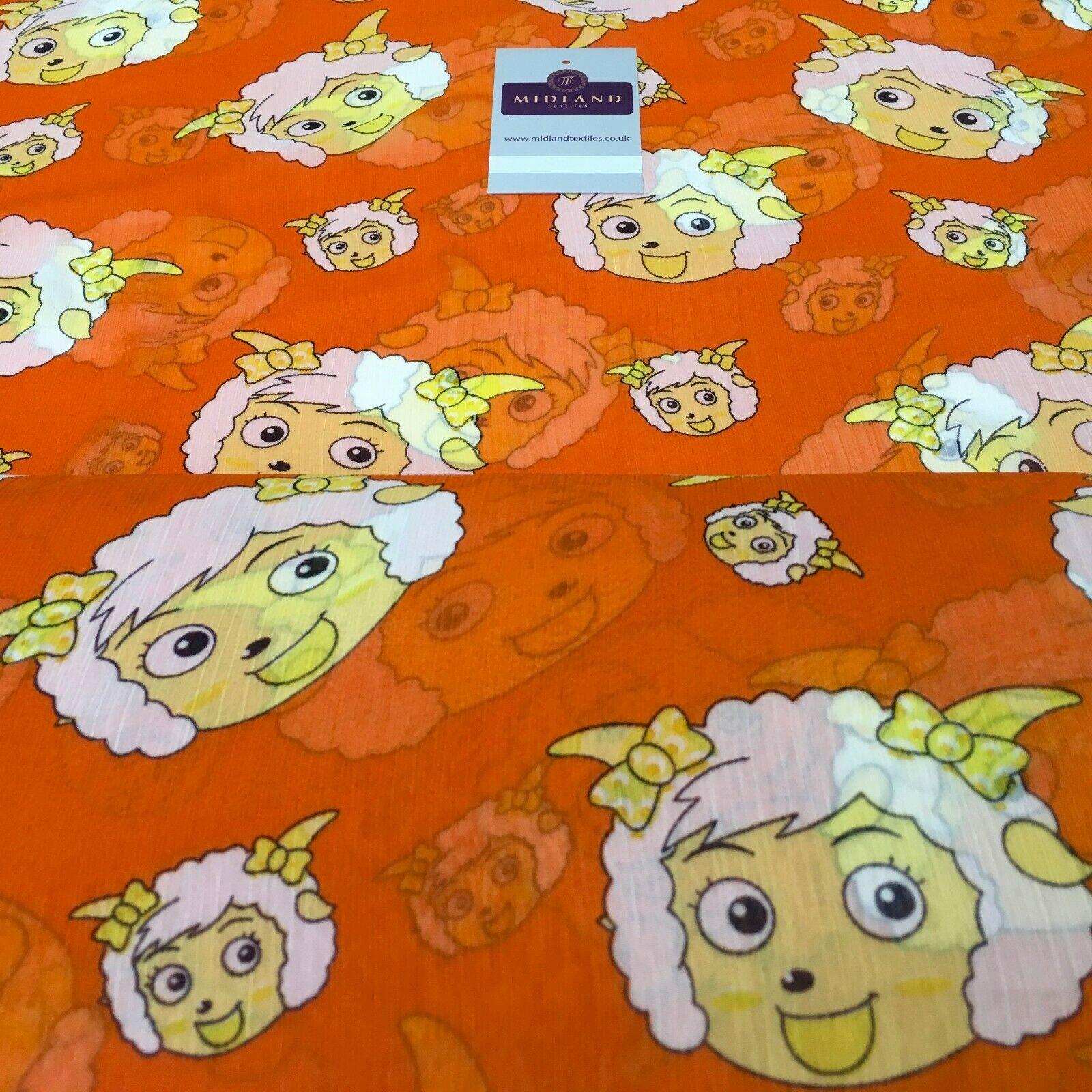 Orange Quirky Printed Crinkle Georgette Chiffon Fabric 150cm wide MK1090-26