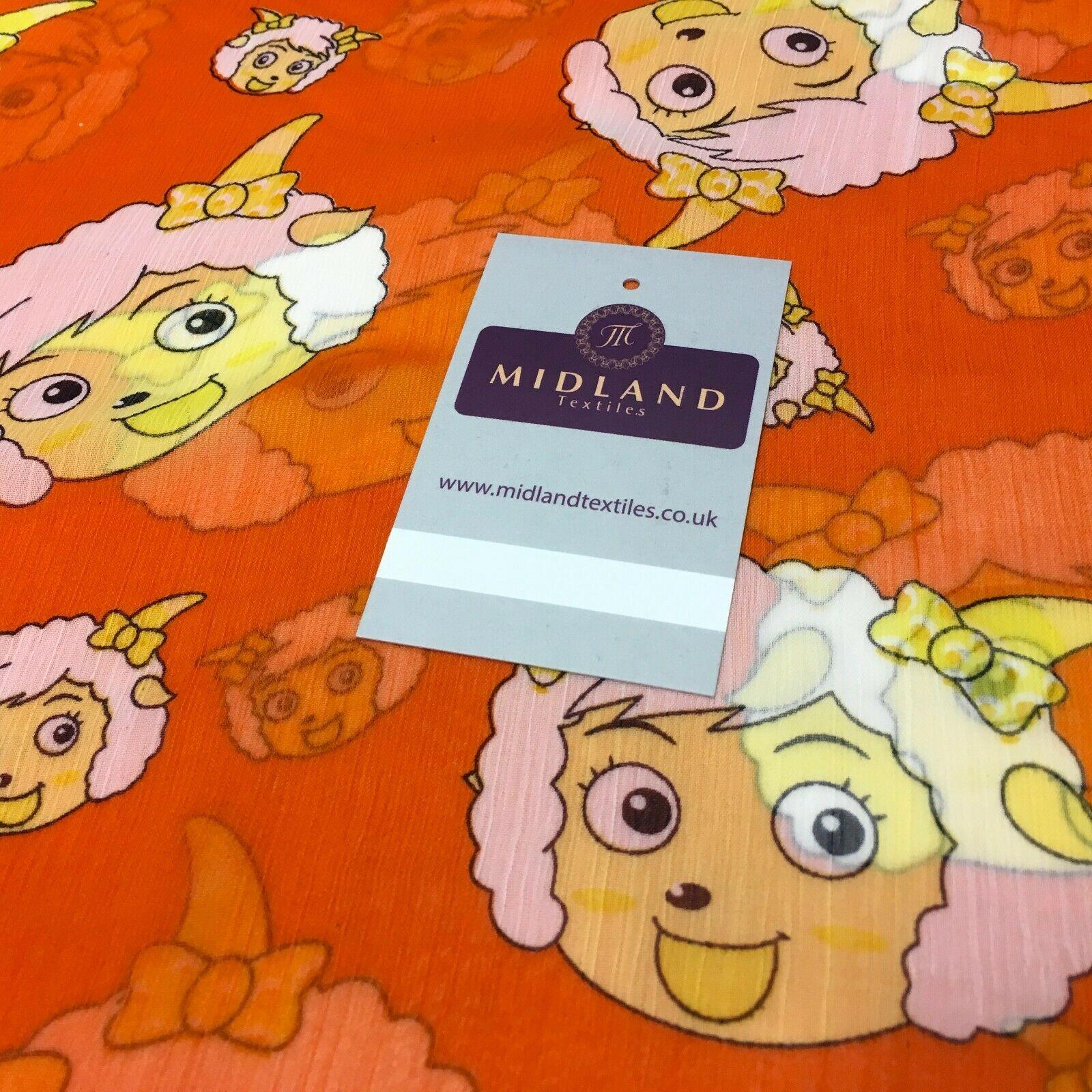 Orange Quirky Printed Crinkle Georgette Chiffon Fabric 150cm wide MK1090-26