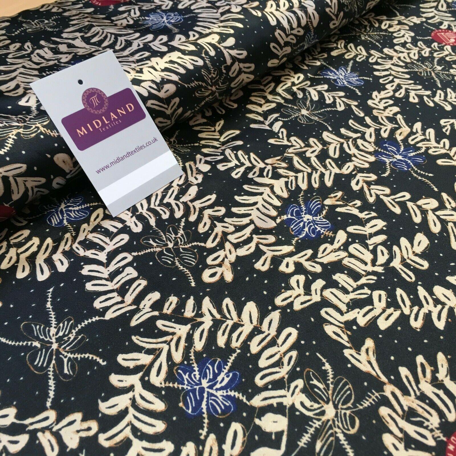 Black and Gold Floral Printed Satin Dress fabric 150cm Wide M1115 Mtex
