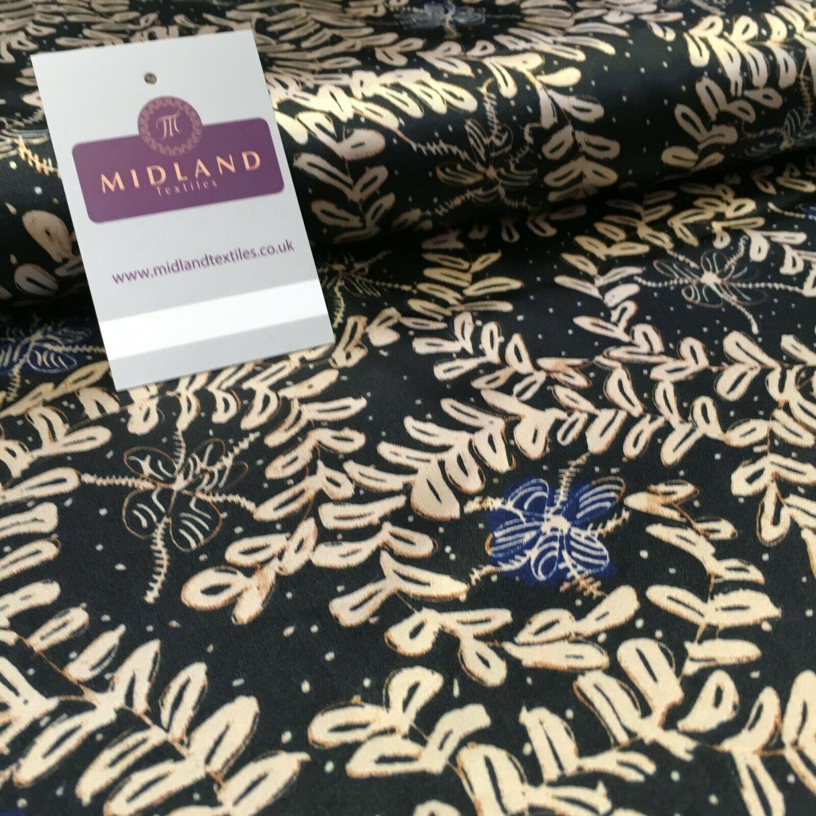 Black and Gold Floral Printed Satin Dress fabric 150cm Wide M1115 Mtex