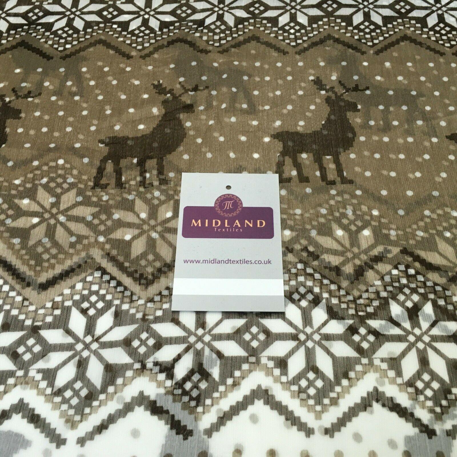 Cream Brown Reindeer Crinkle Georgette Chiffon Fabric 150cm wide MK1090-7