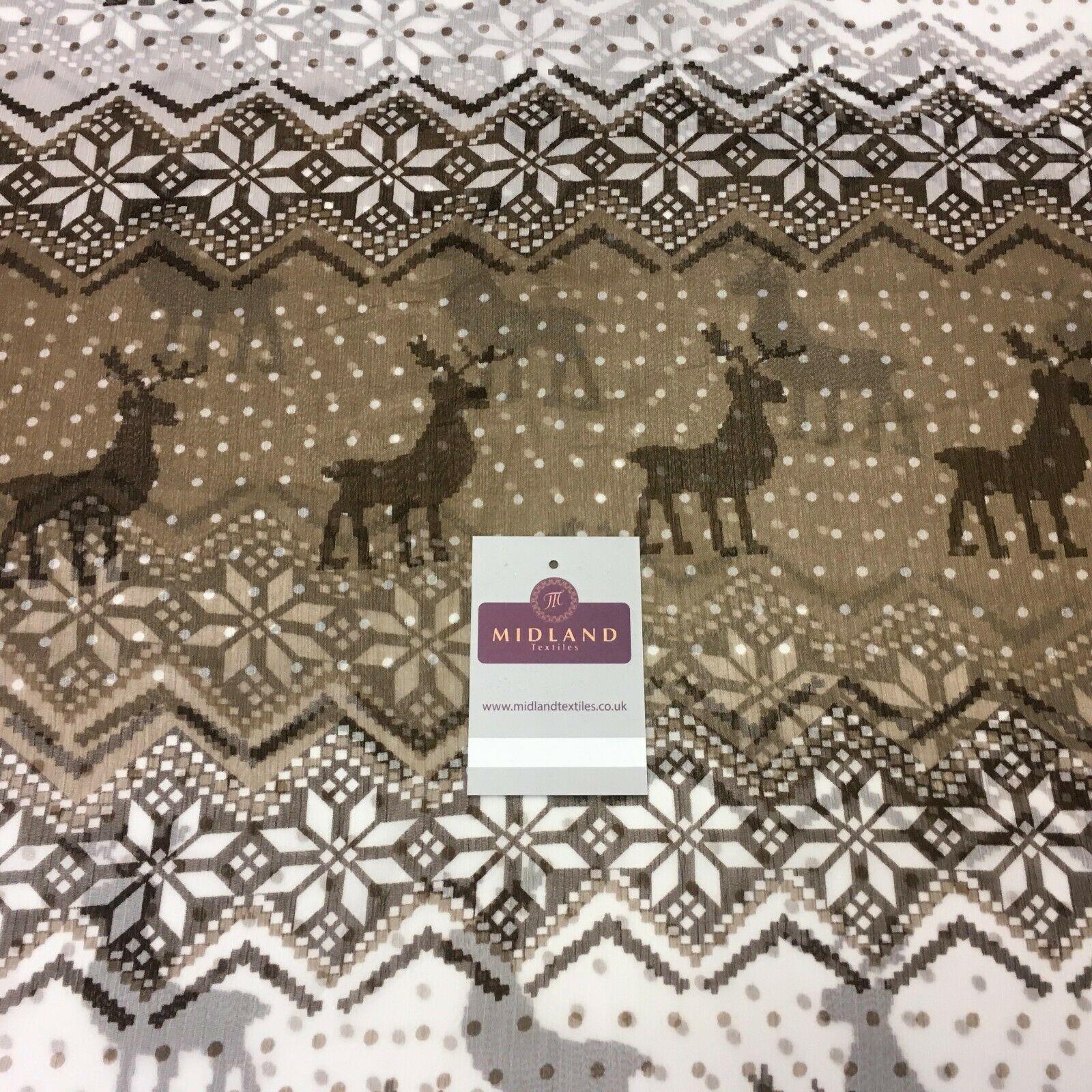 Cream Brown Reindeer Crinkle Georgette Chiffon Fabric 150cm wide MK1090-7