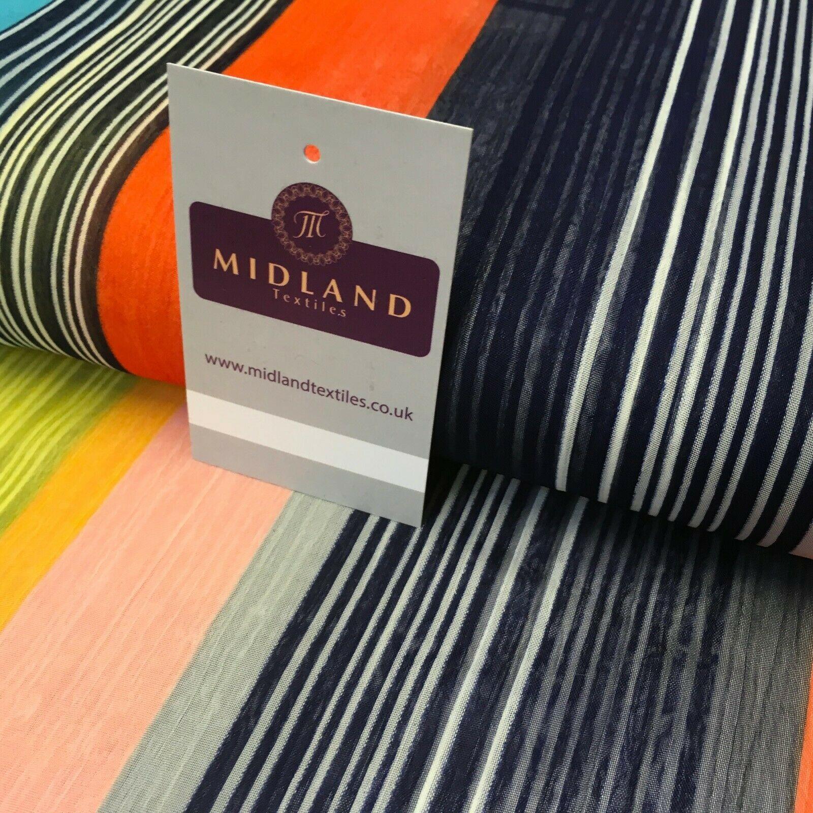 Navy Yellow striped printed Crinkle Georgette Chiffon fabric 150cm MK1090-16