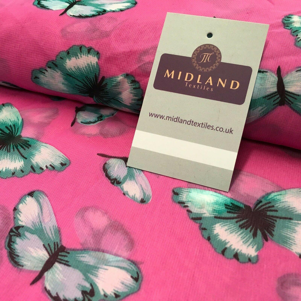 Pink Butterfly High Street Printed Light Chiffon Fabric 150 cm Wide MK1084 Mtex