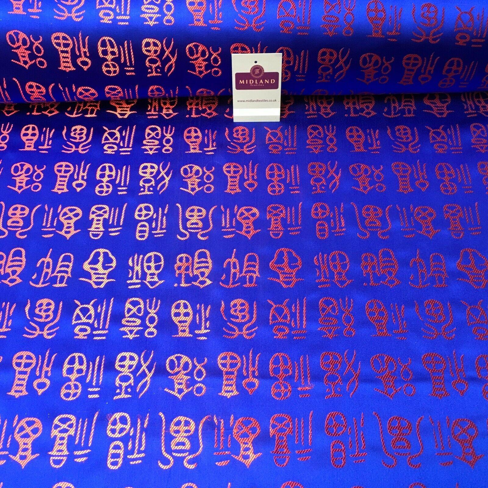 Royal Blue and Red Chinese Words Brocade Satin Dress Fabric 110cm Wide M395-29