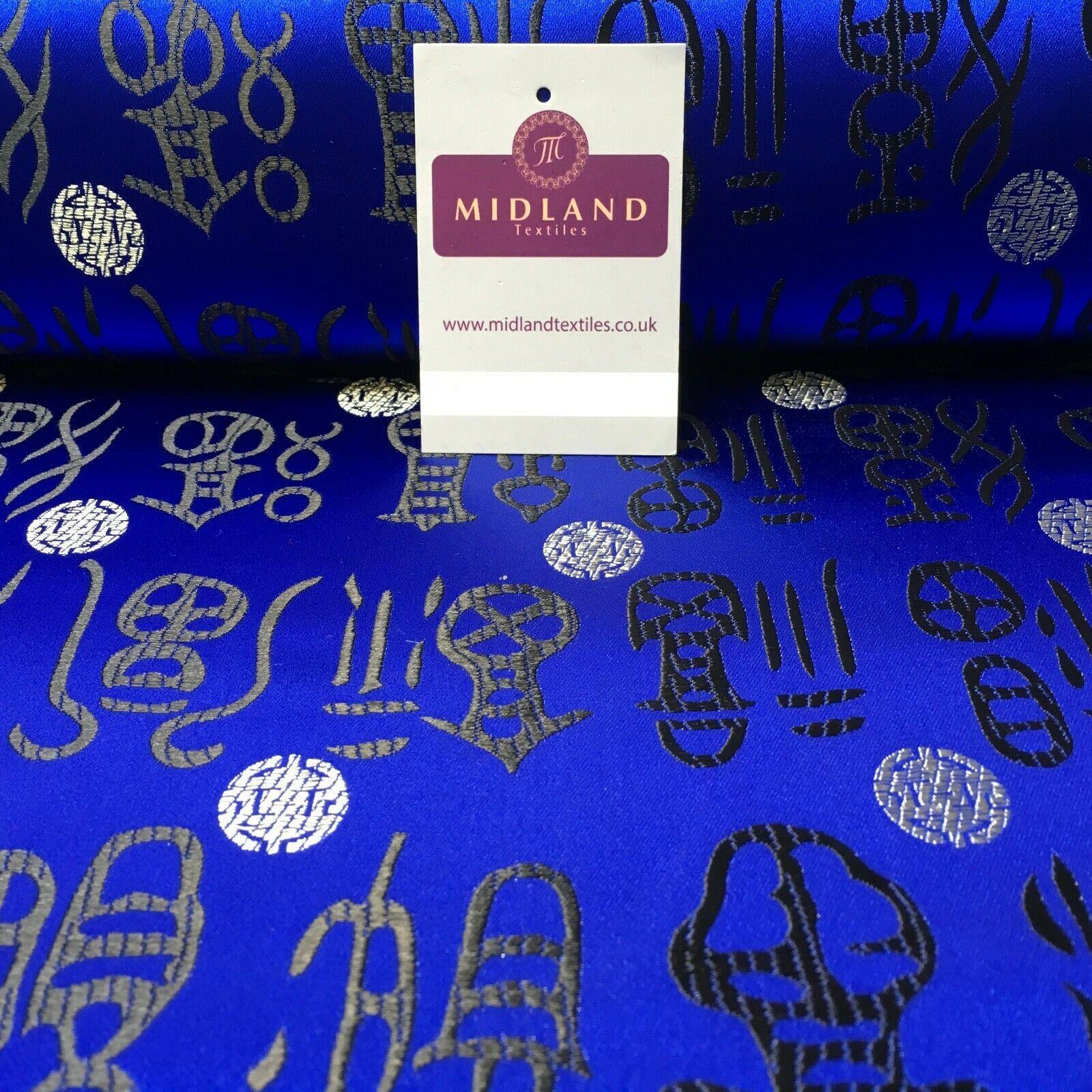 Royal Blue and Black Chinese Words & Medallion Brocade Fabric 110cm Wide M395-25