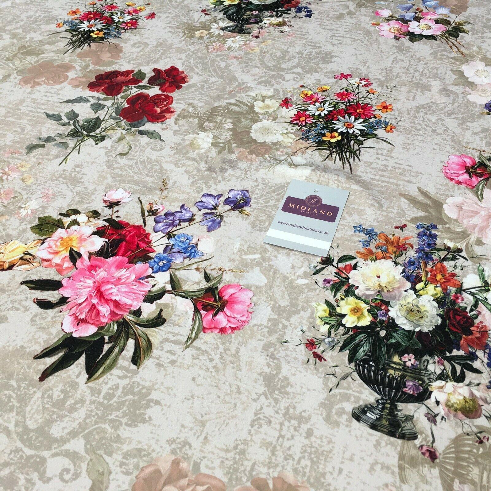 Pink Beige Matt Floral peach skin Silky Satin Printed Fabric 150 cm MQ1081-3