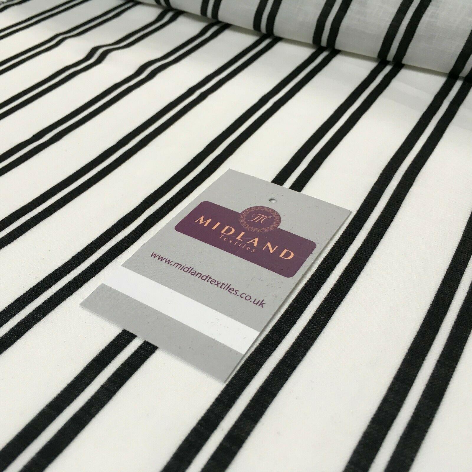 Ivory & Black Stripped Georgette crepe Linen effect fabric 150cm wide MK1095-9