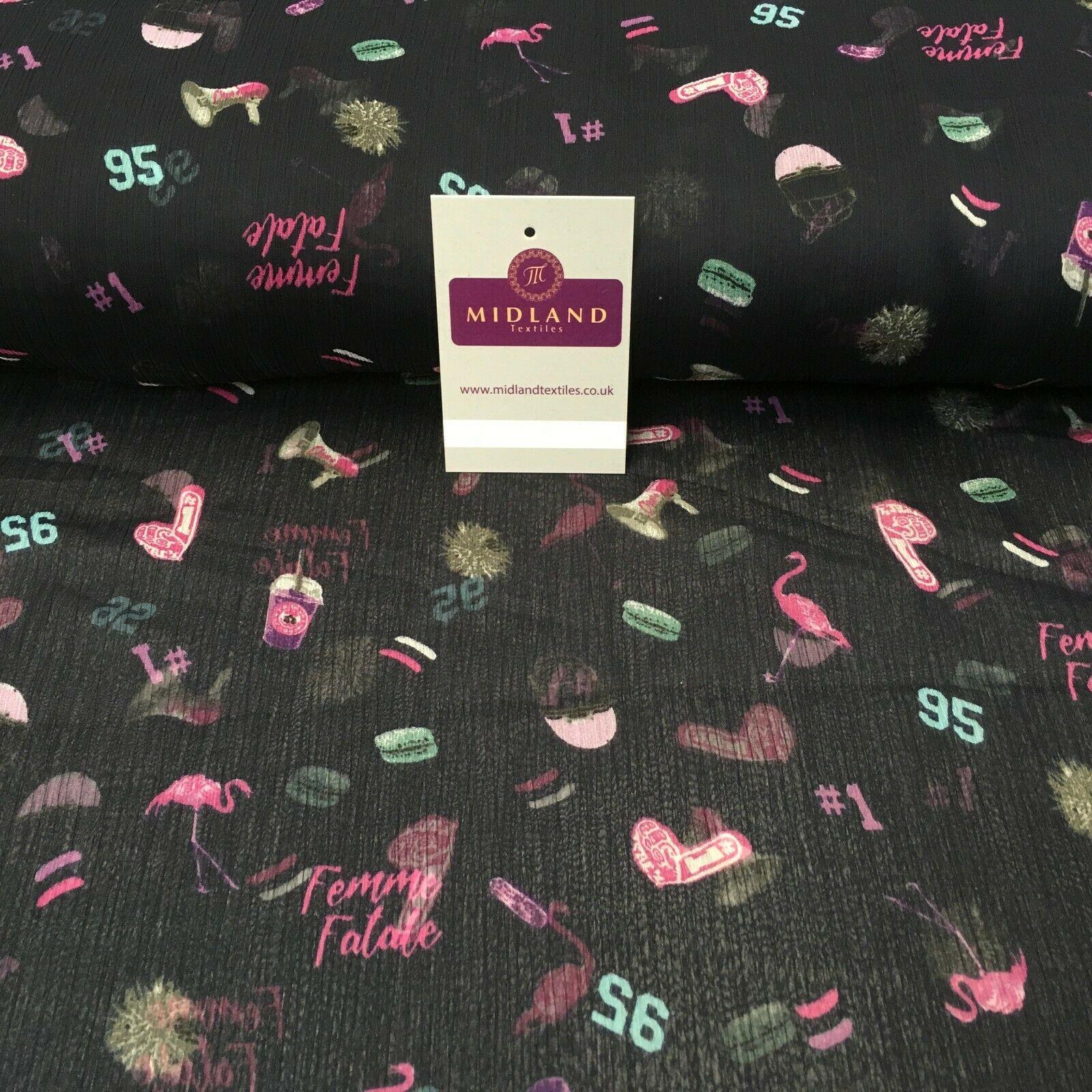 Navy Blue Femme printed Crinkle Georgette Chiffon fabric 150cm wide MK1090-15