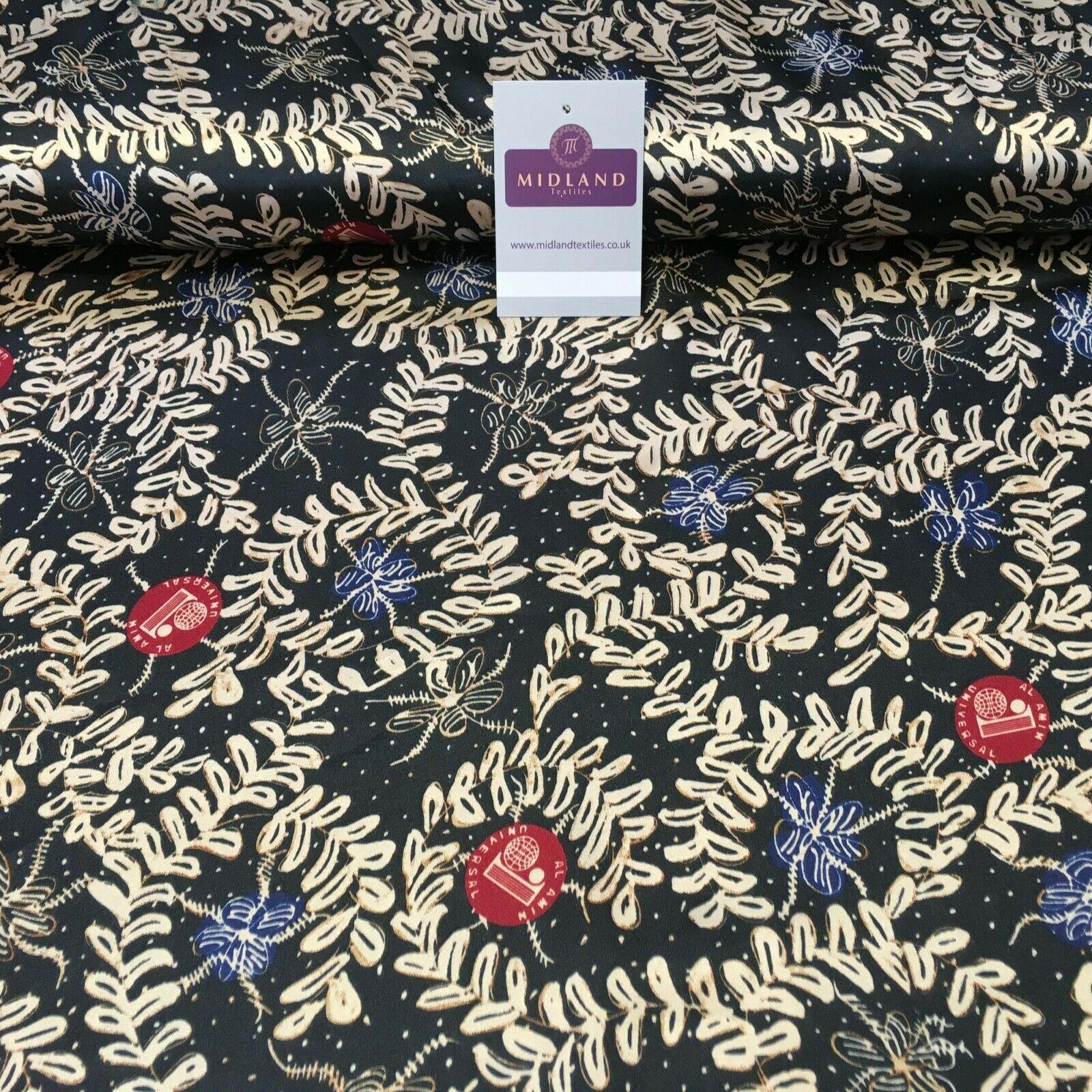 Black and Gold Floral Printed Satin Dress fabric 150cm Wide M1115 Mtex