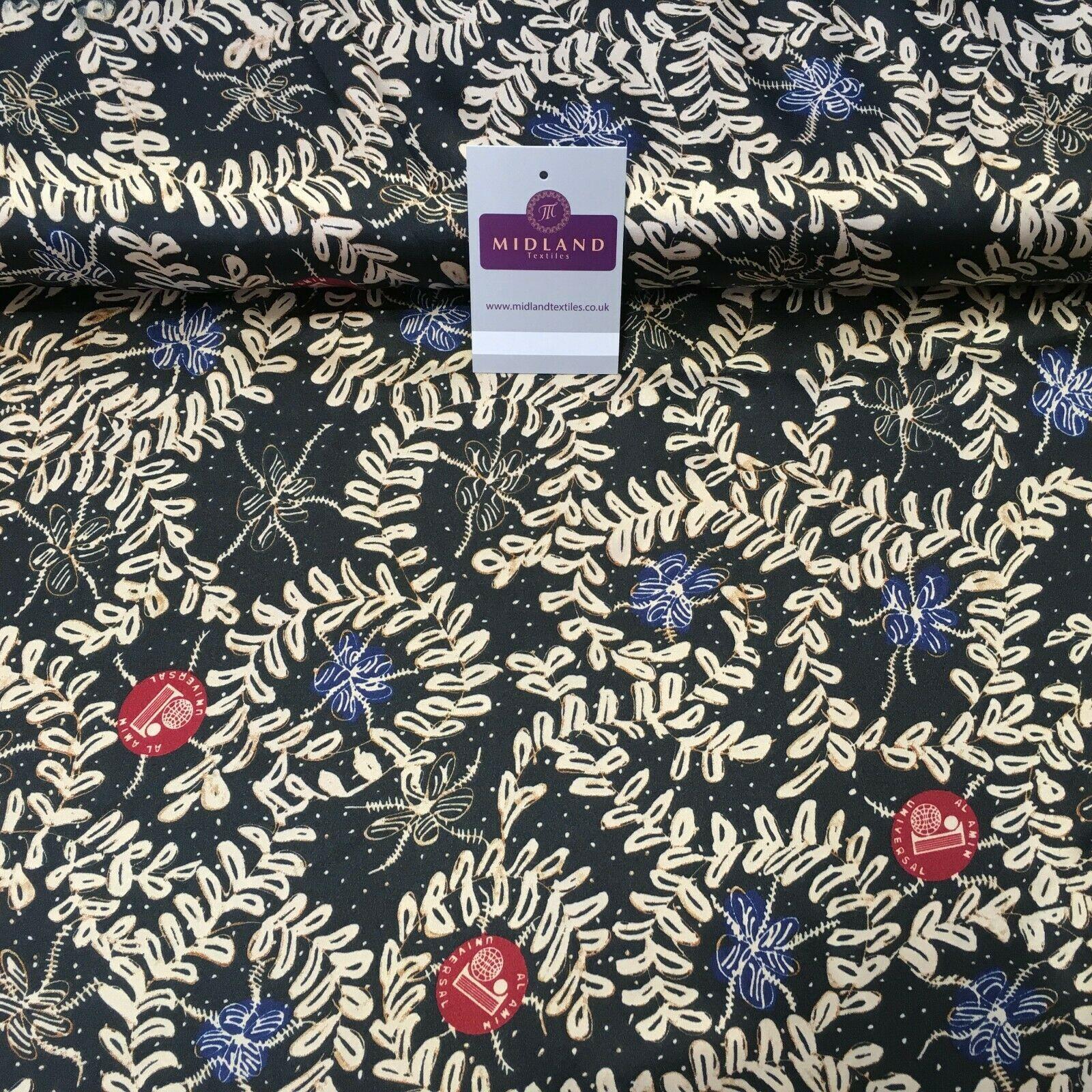 Black and Gold Floral Printed Satin Dress fabric 150cm Wide M1115 Mtex