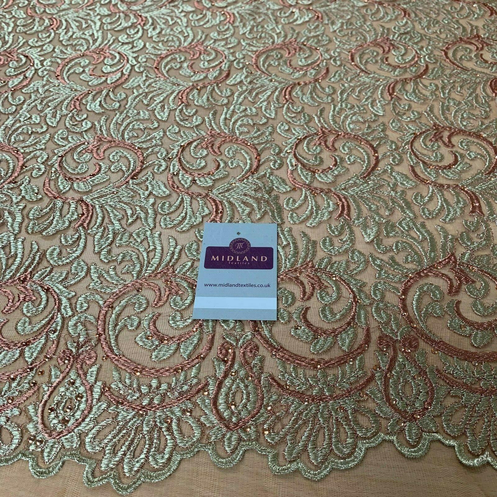 Gold embroidered Scalloped Edge Net Dress fabric 127cm Wide MQ834 Mtex