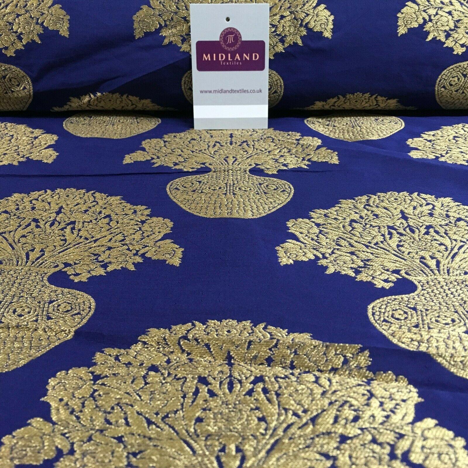 Indian Gold Large Flower Vase Banarsi Brocade fabric 125 cm Wide MN1099 Mtex