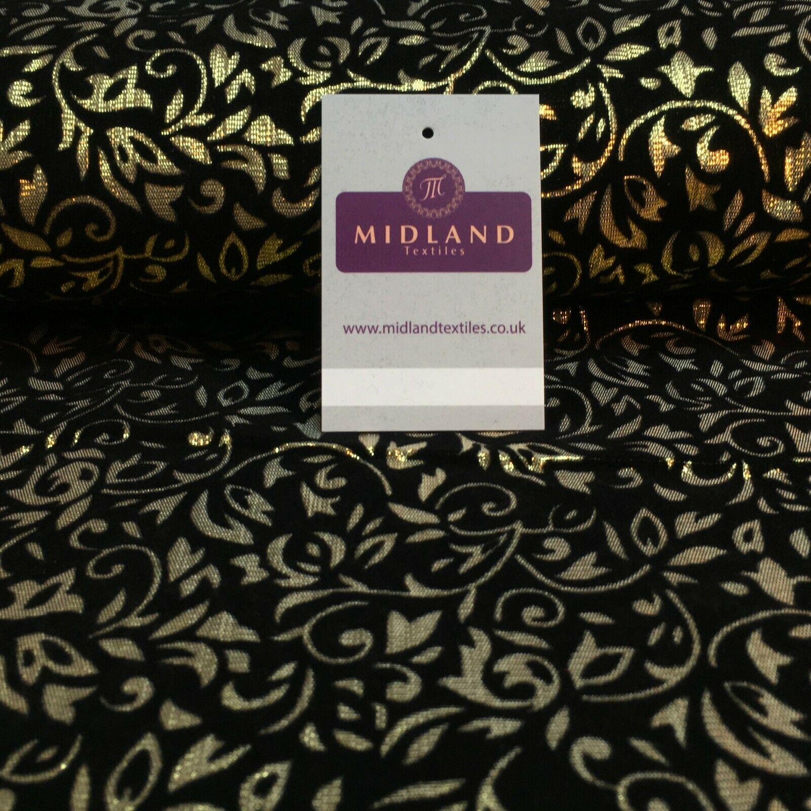 Floral Ornamental Flocking  Gold Lame Fabric 110 cm Wide MA1175 Mtex