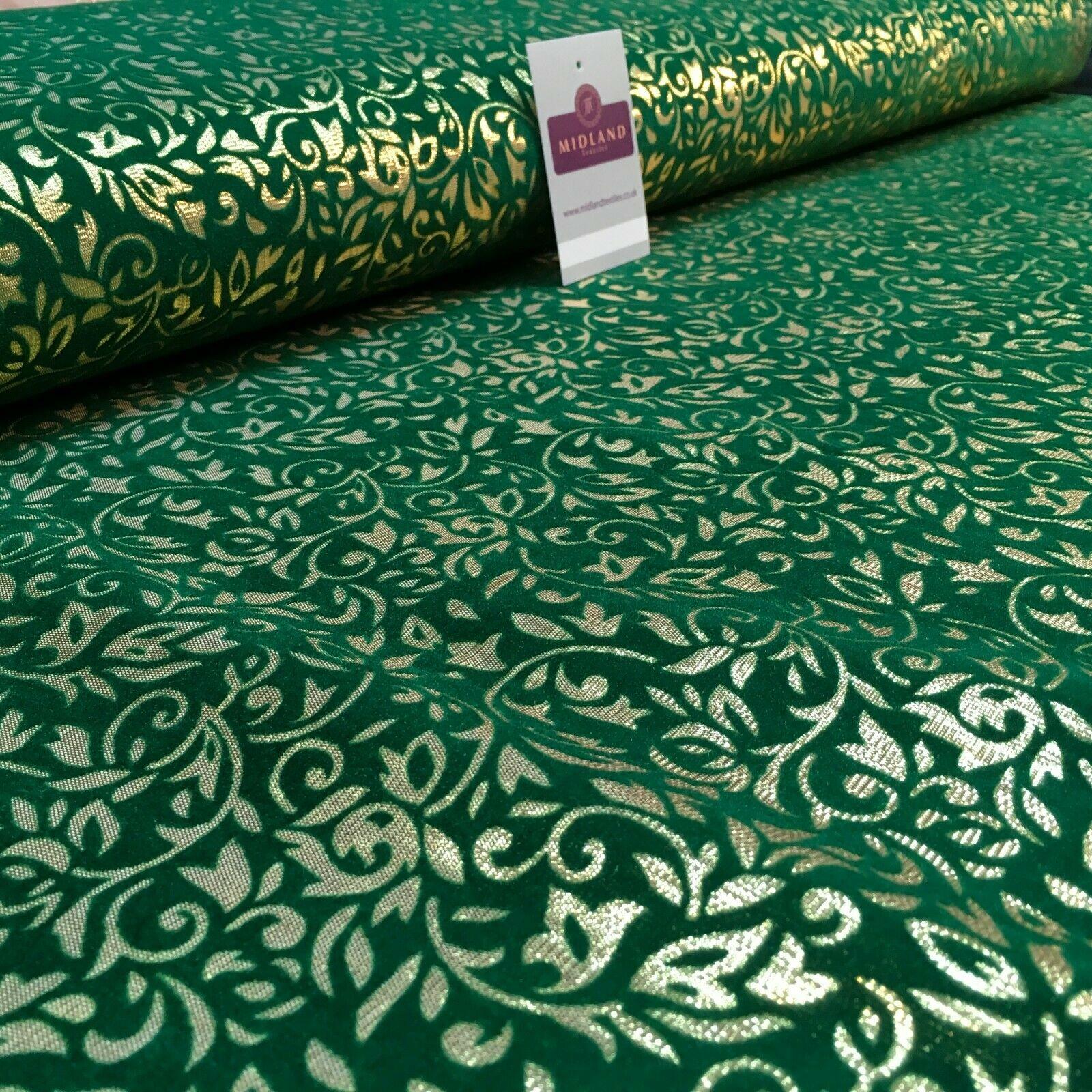 Floral Ornamental Flocking  Gold Lame Fabric 110 cm Wide MA1175 Mtex