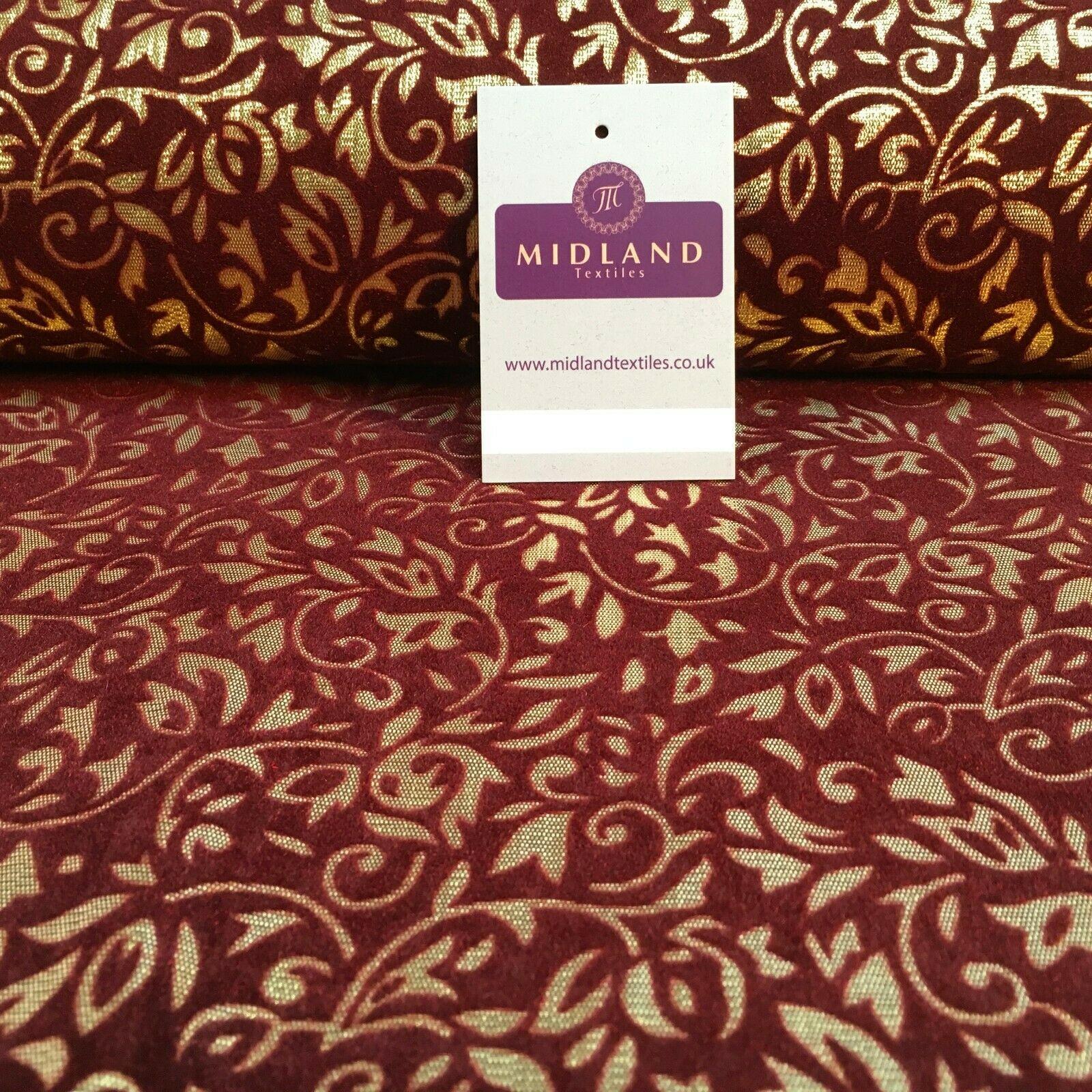 Floral Ornamental Flocking  Gold Lame Fabric 110 cm Wide MA1175 Mtex