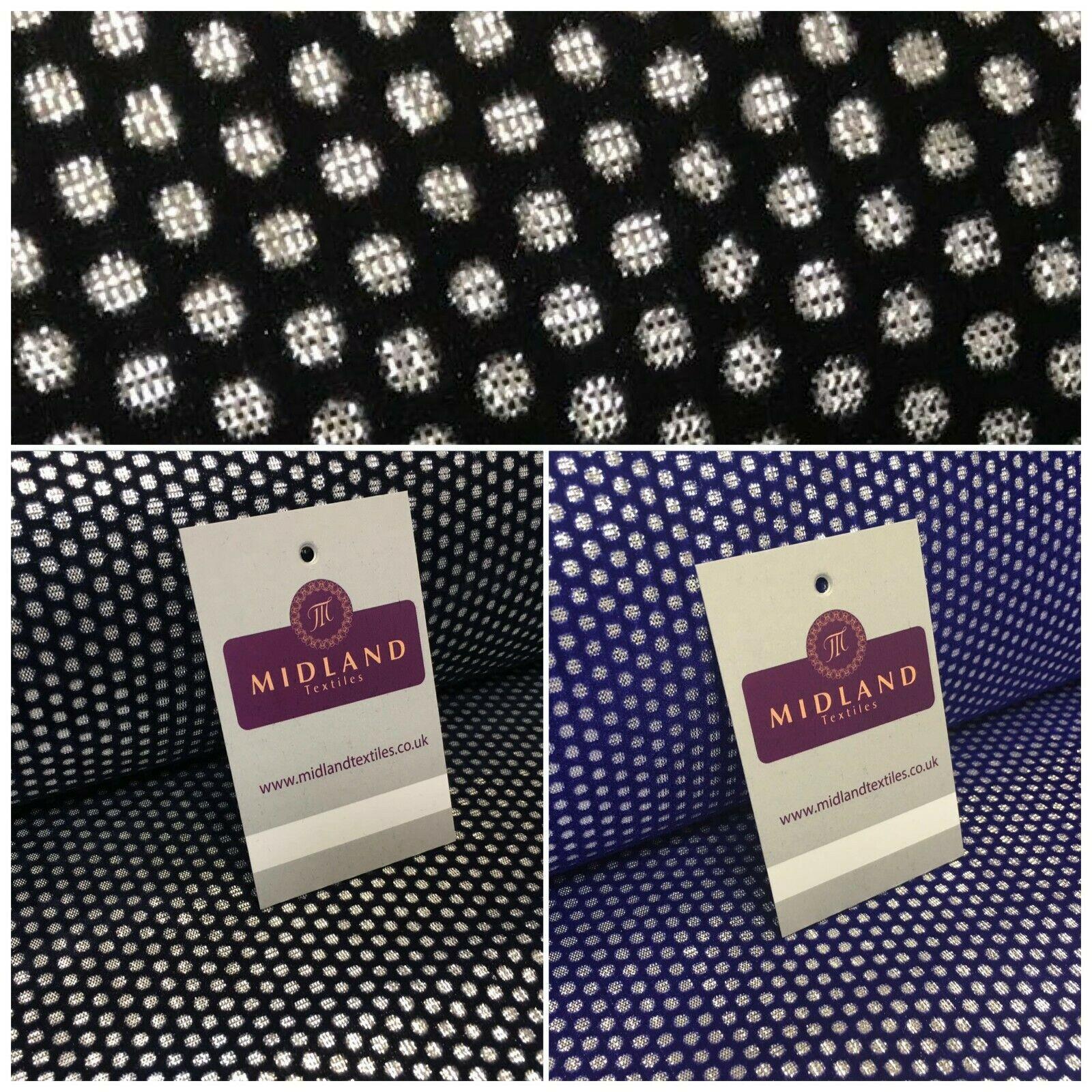 Geometric Silver Spot Dot Flocked  Silver Lame Fabric 110 cm Wide MA1176 Mtex