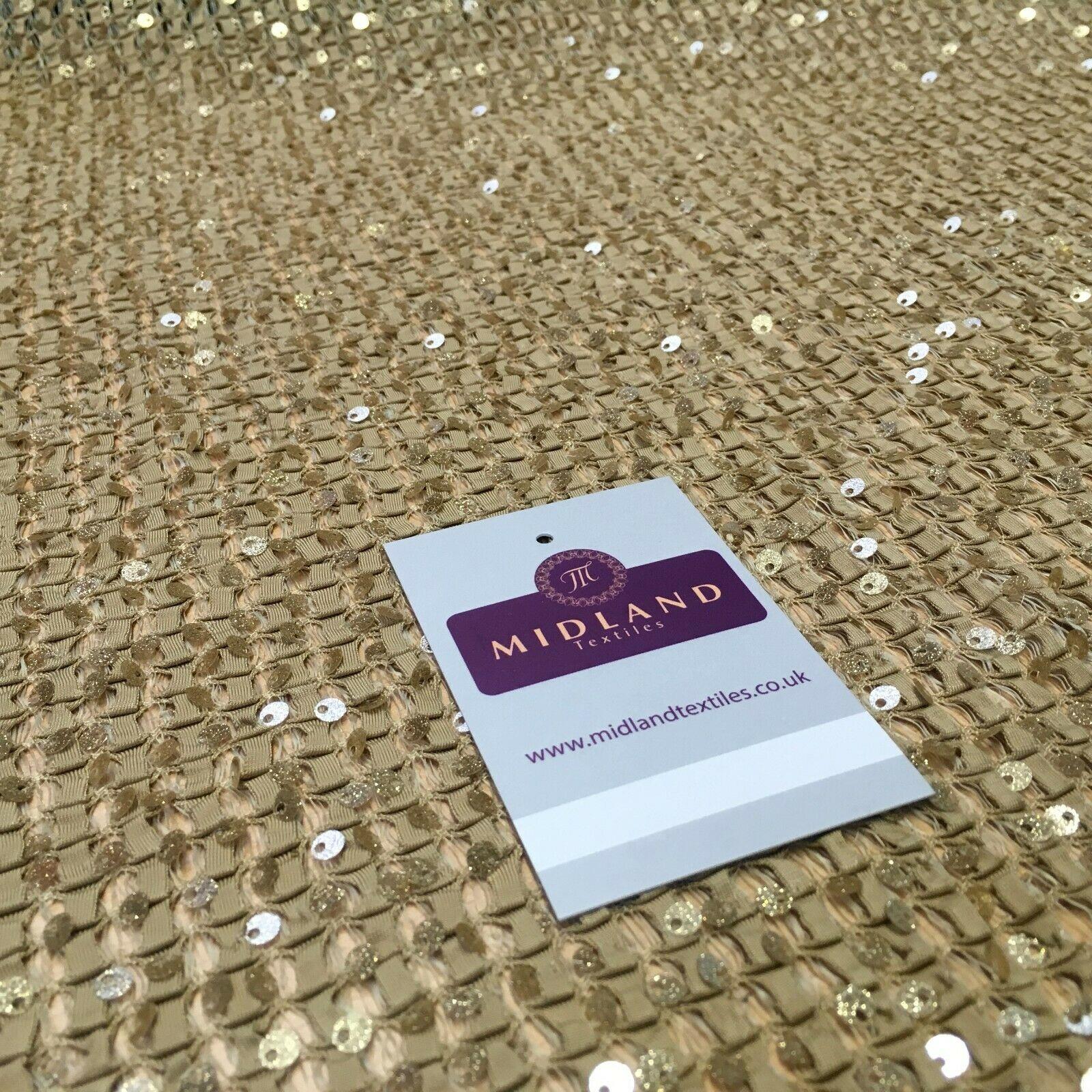 Beige Gold Knit Jersey Sequins Net mesh Ideal for scarfs 127 cm Wide MR1108