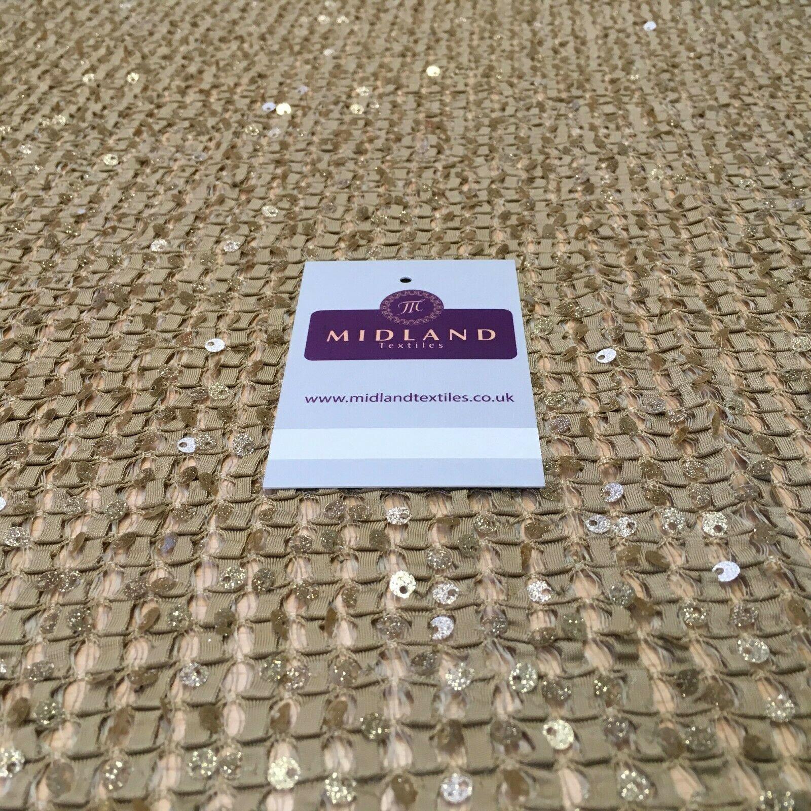 Beige Gold Knit Jersey Sequins Net mesh Ideal for scarfs 127 cm Wide MR1108