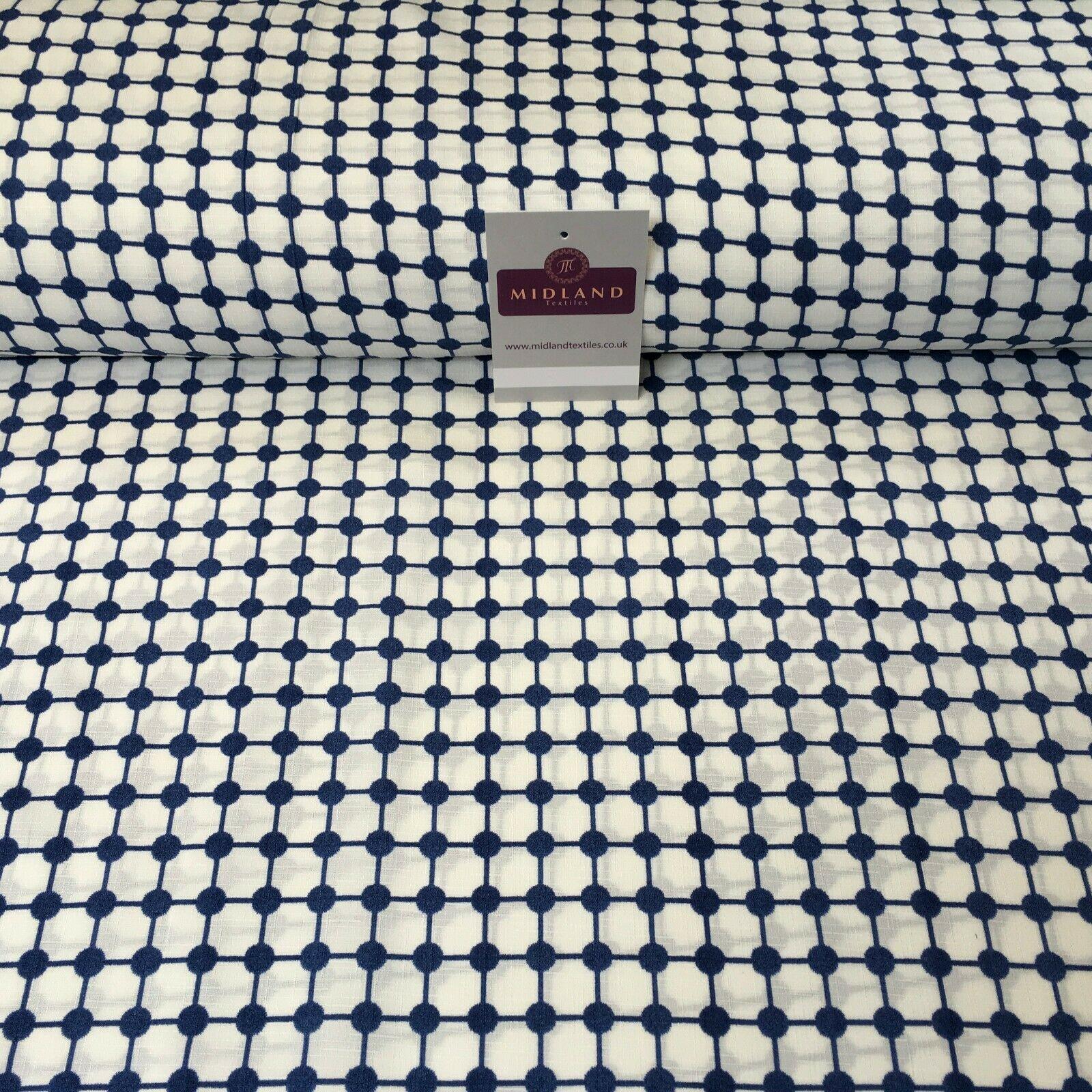 Blue Dot Box Linen Effect Georgette Crepe Dress Fabric 147cm Wide MK1184-5