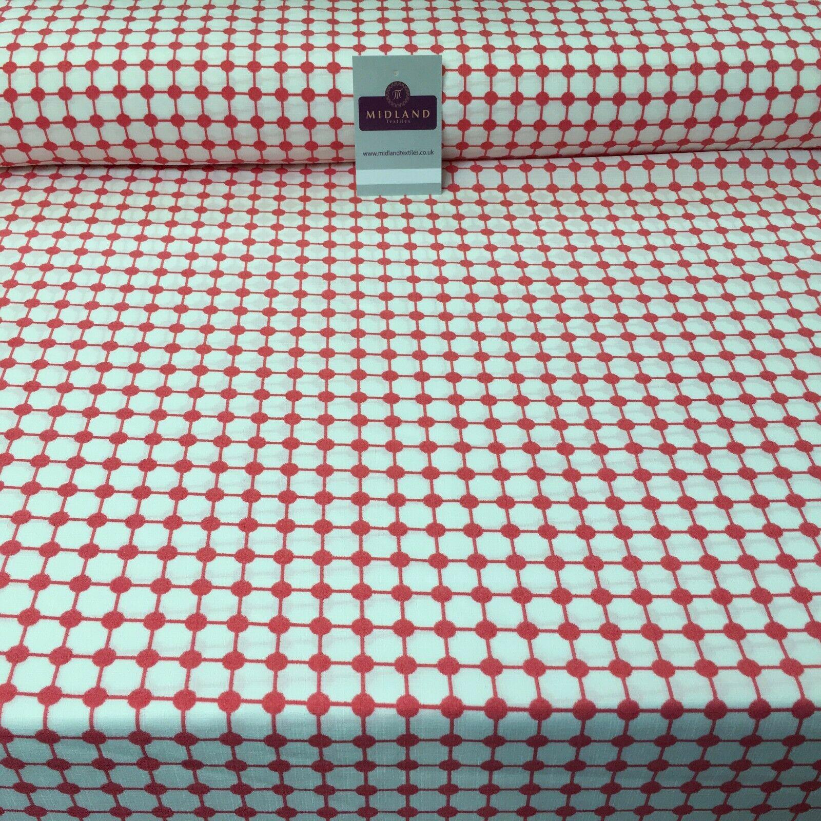 Coral & White Box Linen Effect Georgette Crepe Dress Fabric 147cm Wide MK1184-3