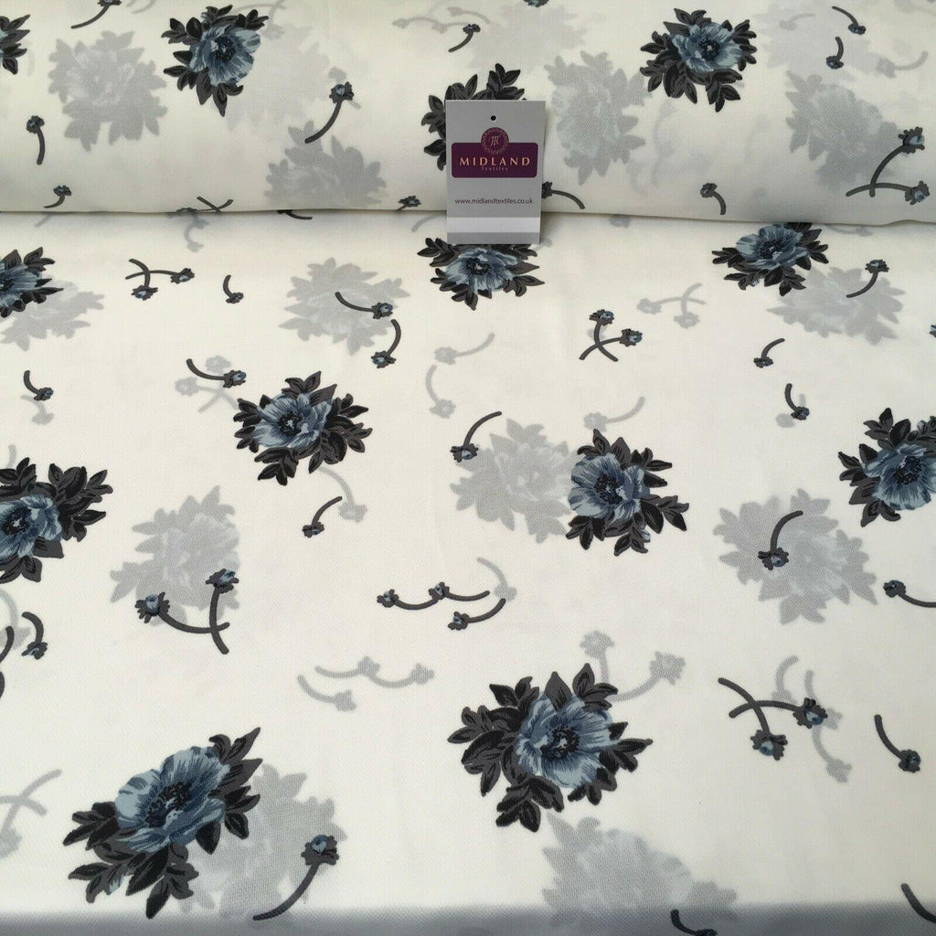 Ivory & Grey floral soft Georgette twist voile Dress Fabric 147cm MK1185-10